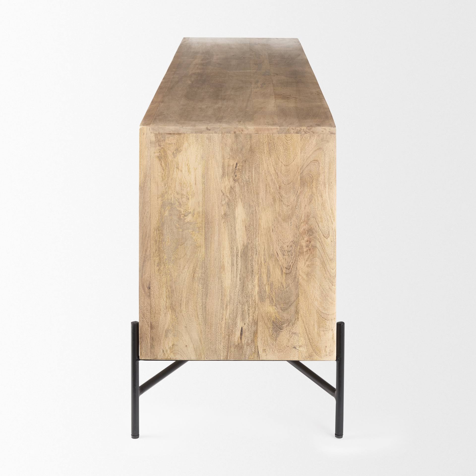 cairo 78x19 brown solid wood black metal base 4 door cabinet sideboard