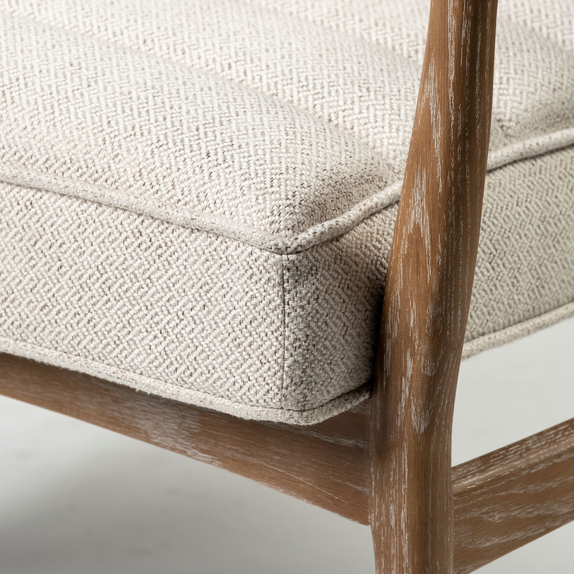 ajax ii cream fabric w/ brown wooden frame accent chair