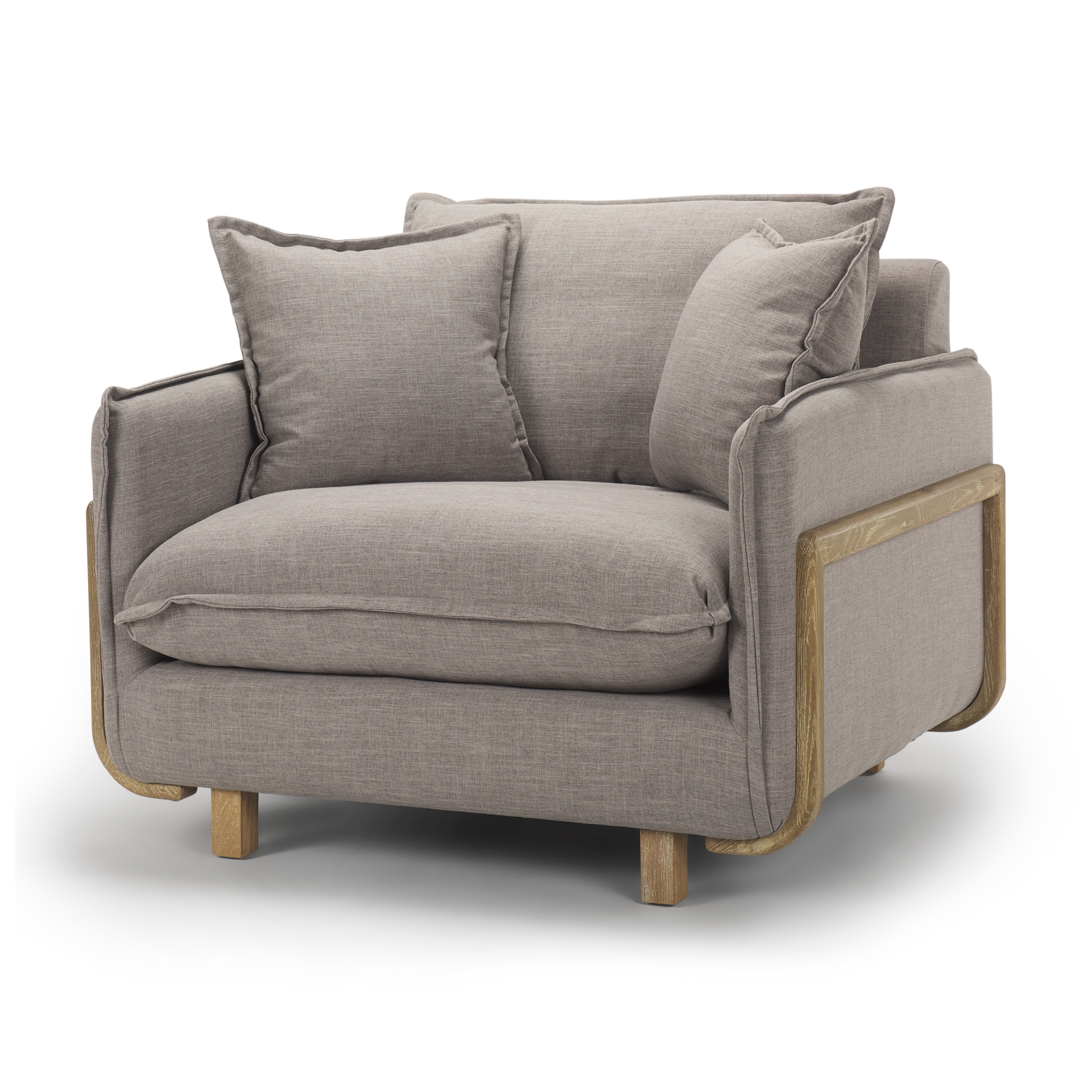 roy ii flint gray upholstered and brown wood frame arm chair