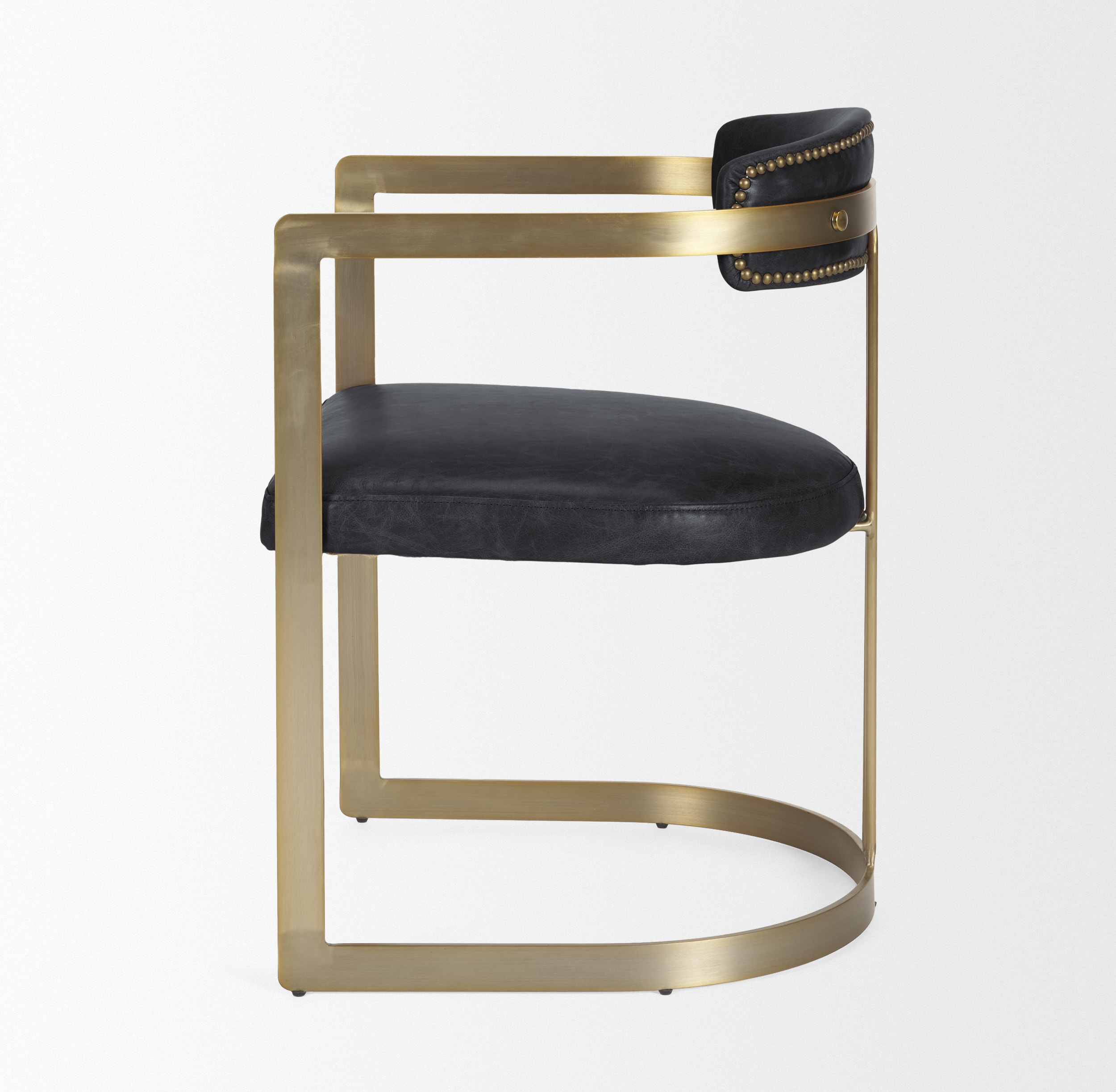 hollyfield ii black leather seat gold iron frame dining chair