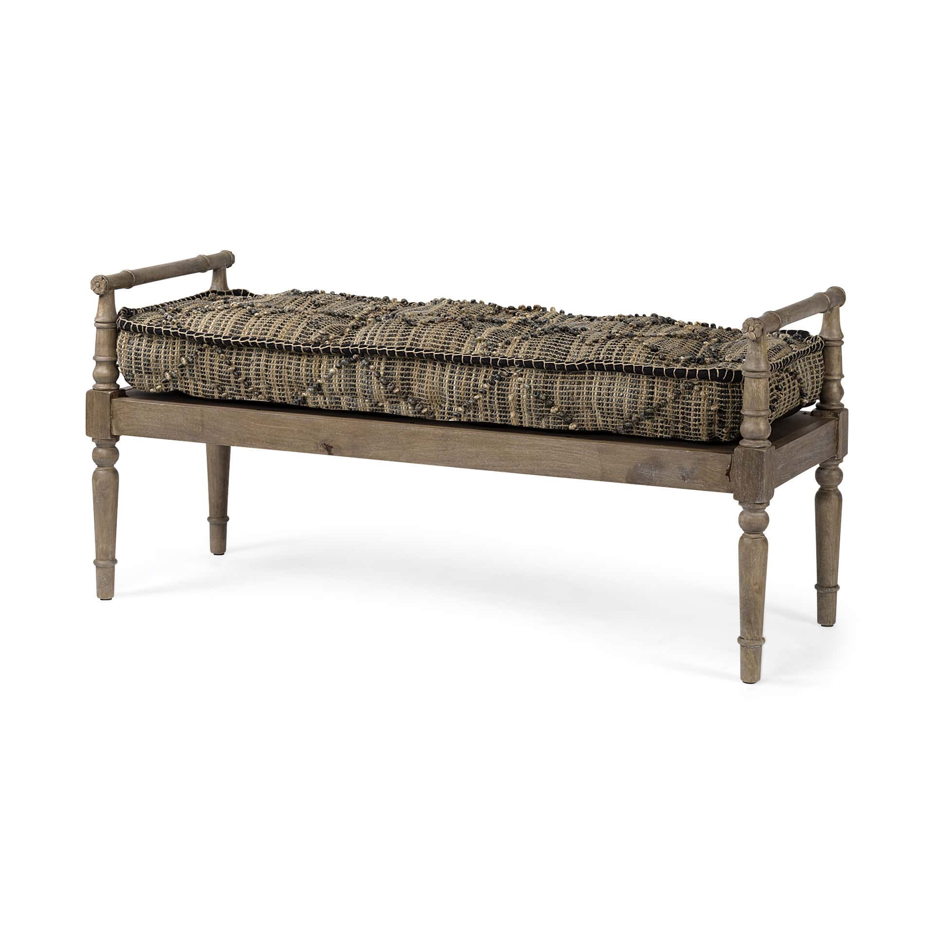 fullerton ii 57l x 21w jute patterned top w/brown wood base accent bench