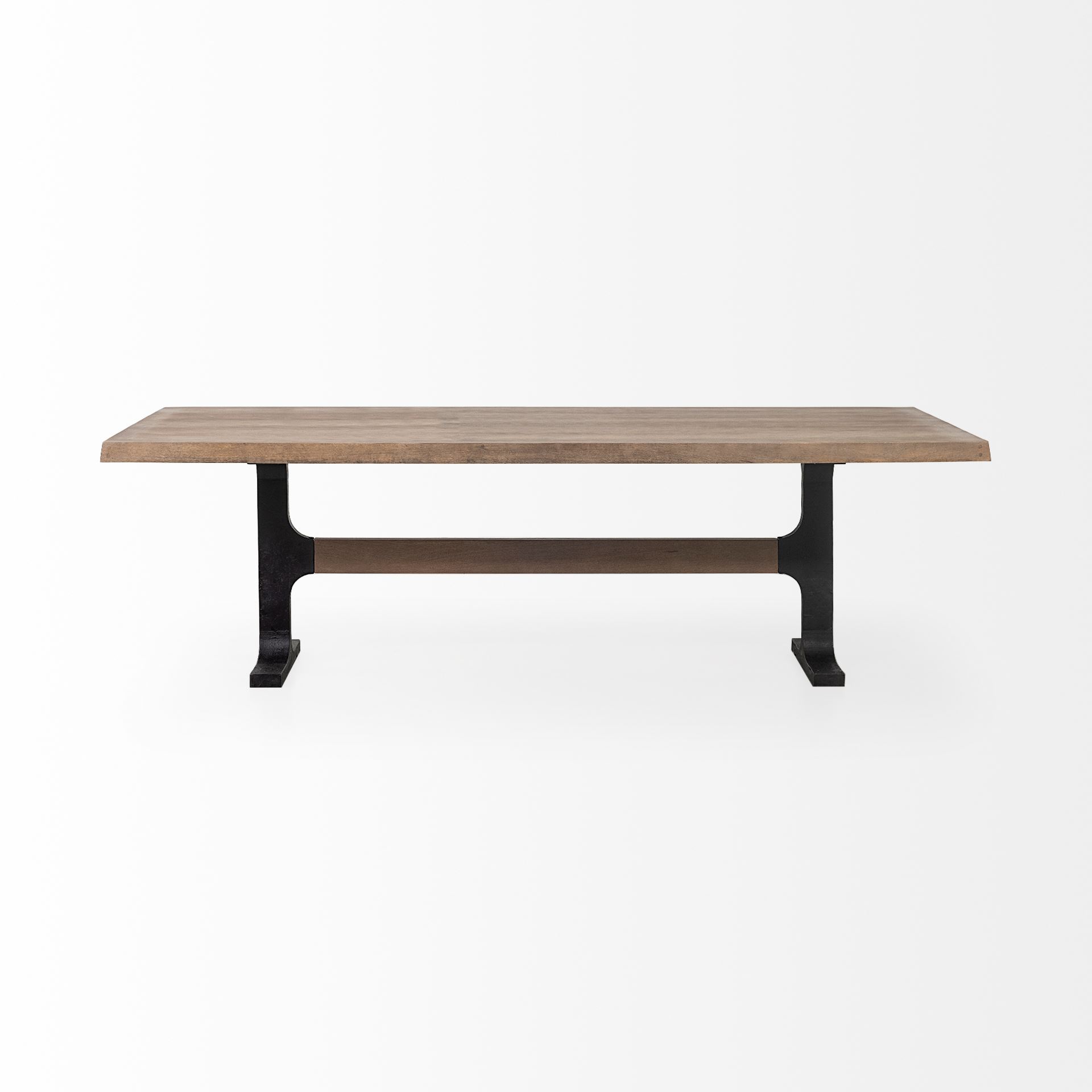 araxi 95l x 41w x 30h rectangular brown solid wood top black metal base dining table