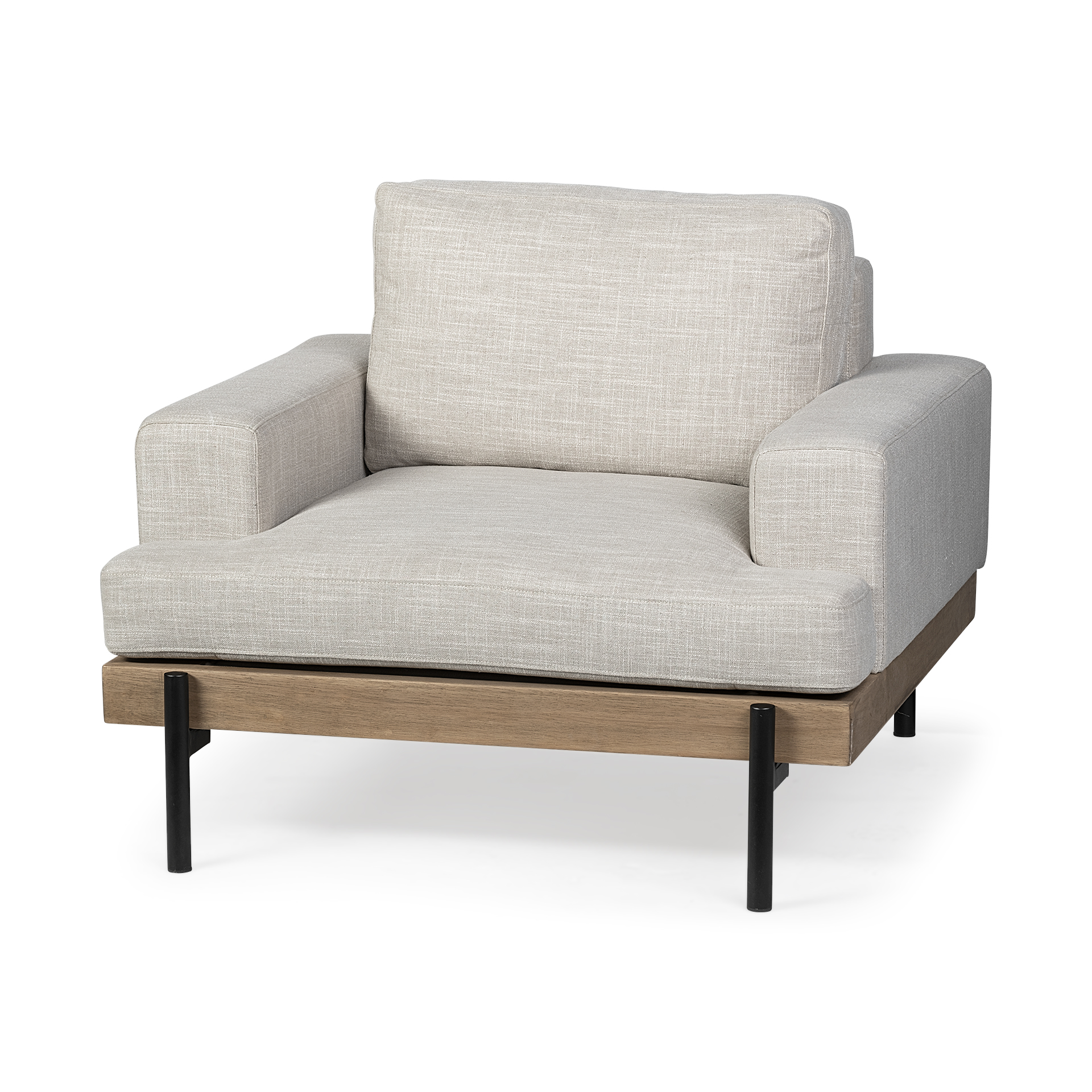 colburne i beige fabric w/ wood and iron frame accent chair