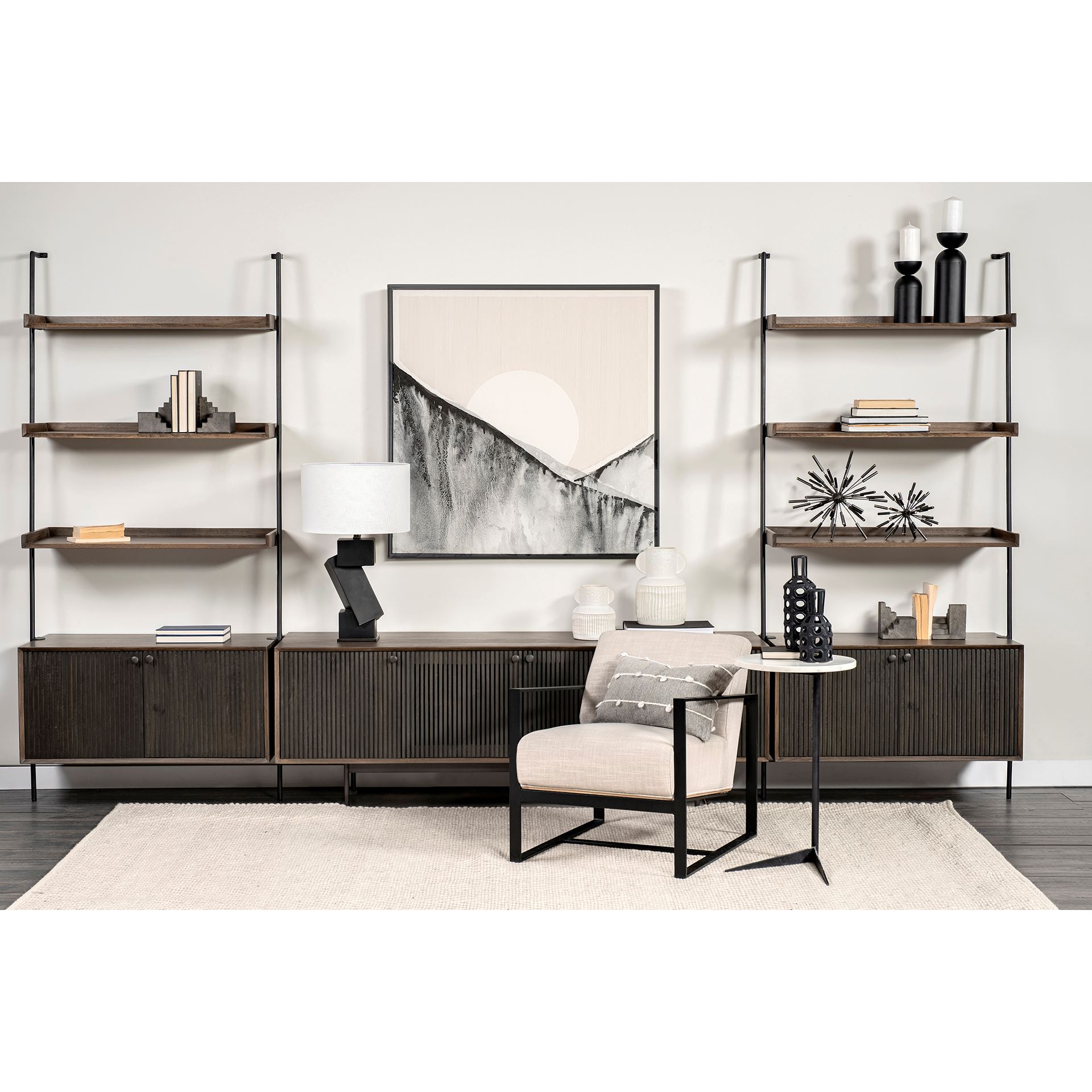 grace i two-toned brown solid wood tv stand media console with slated doors, tv up to 82