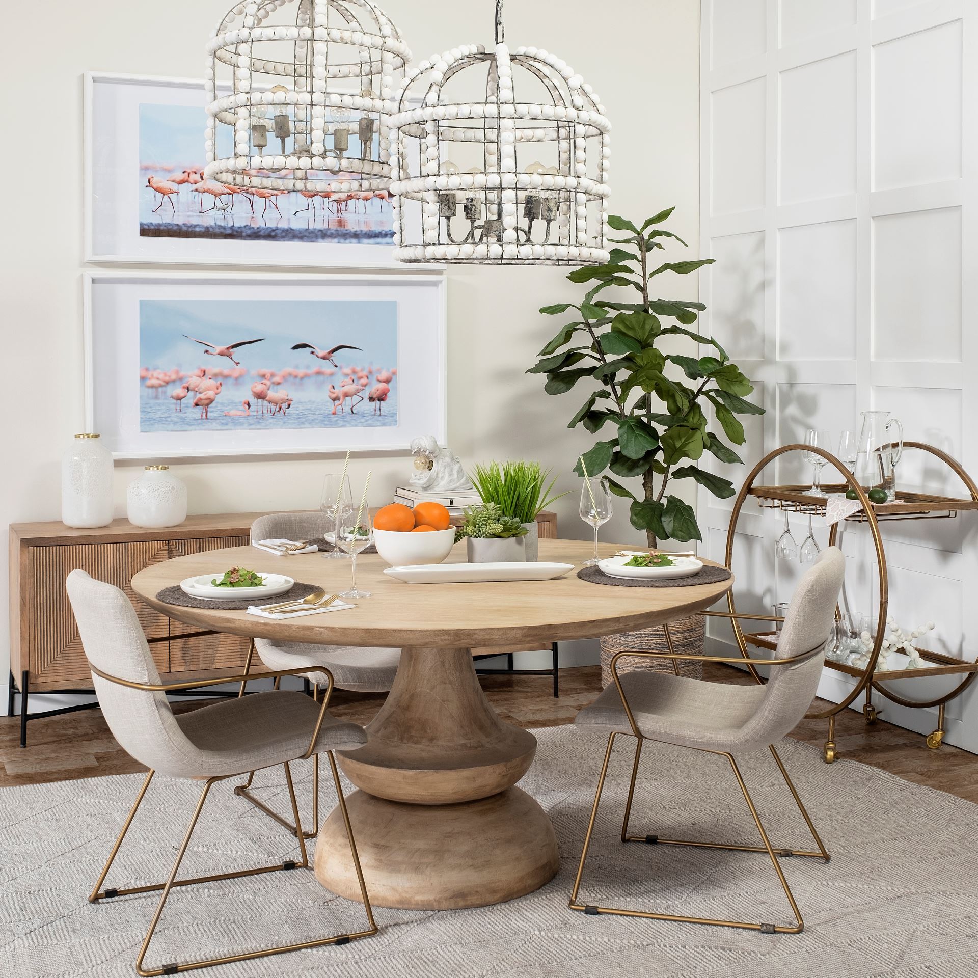 sawyer ii beige fabric wrap gold metal frame dining chair