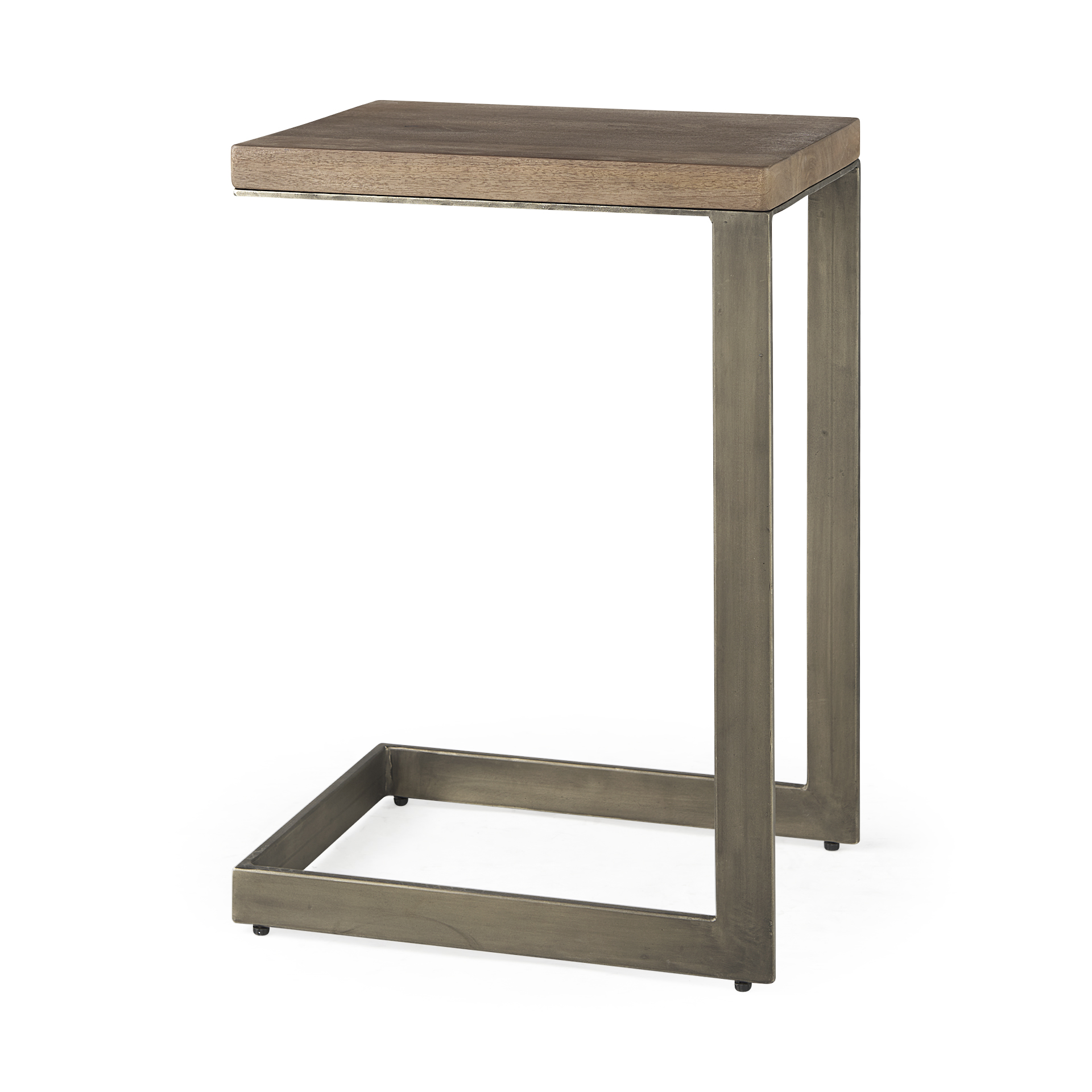 faye 14l x 18w x 26h medium brown wood w/ antique nickel finished metal base c side table