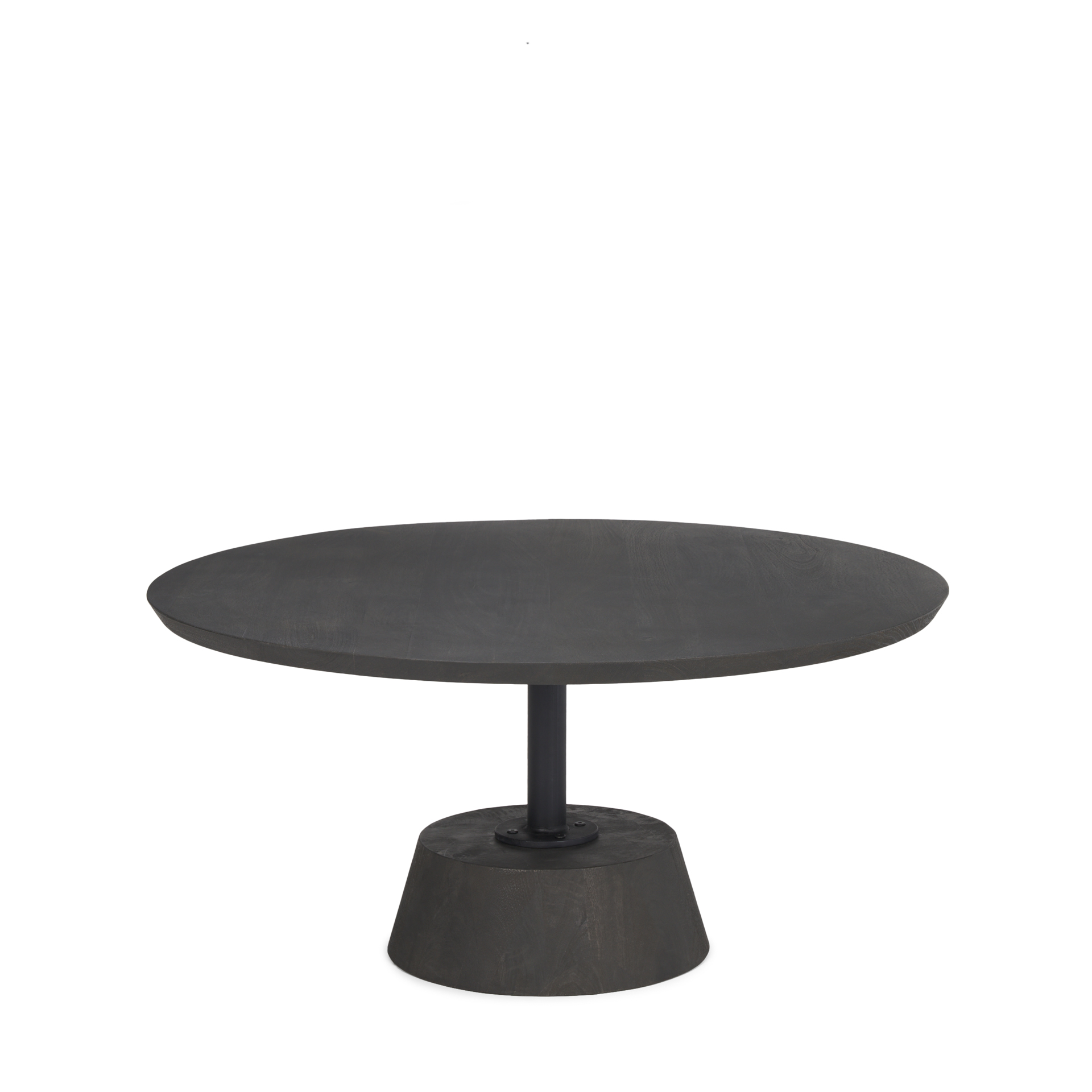 maxwell 34l x 34w x 16h dark brown wood w/ black metal pedestal base round coffee table