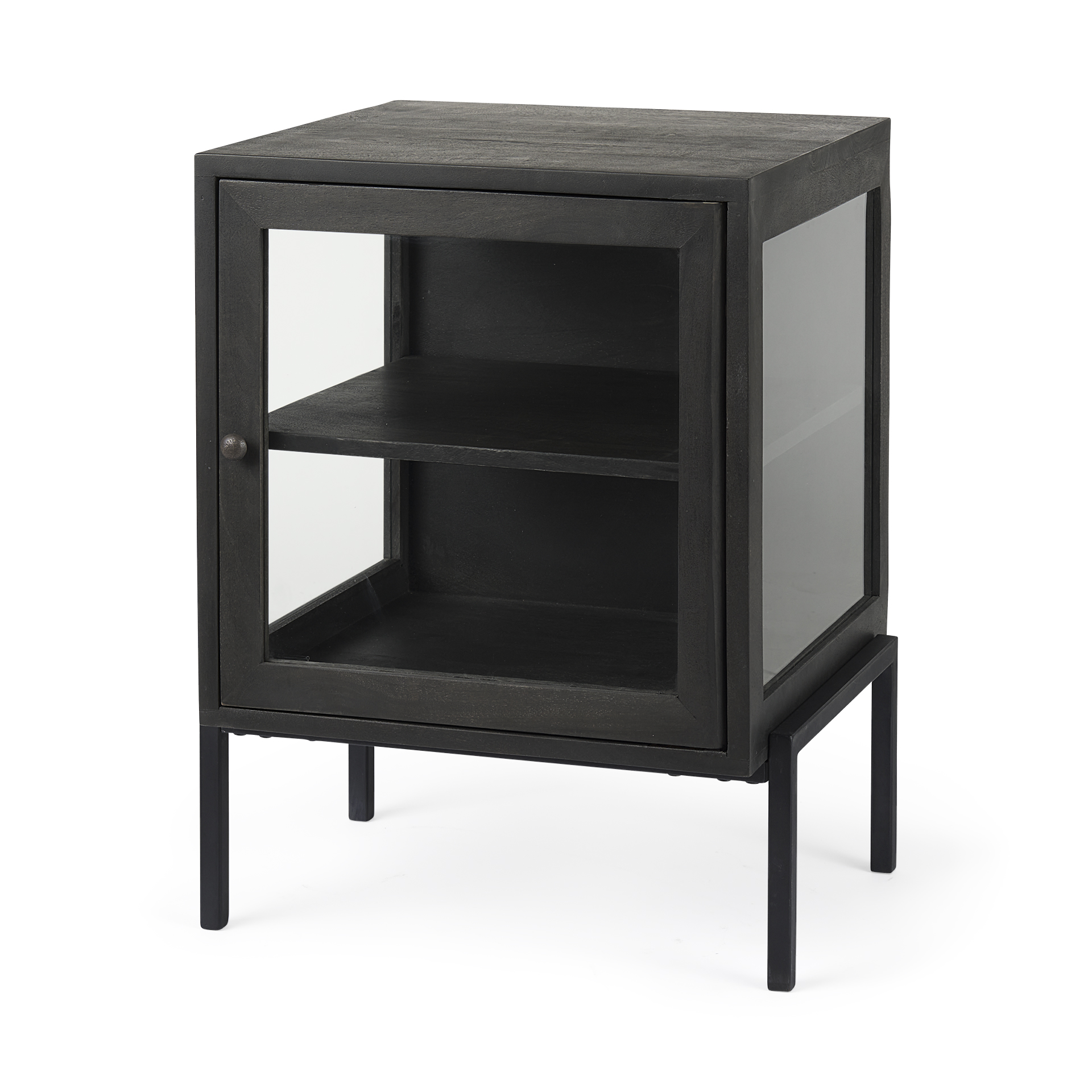 arelius 20l x 18w x 26h black-brown wood w/ black metal frame end/side table