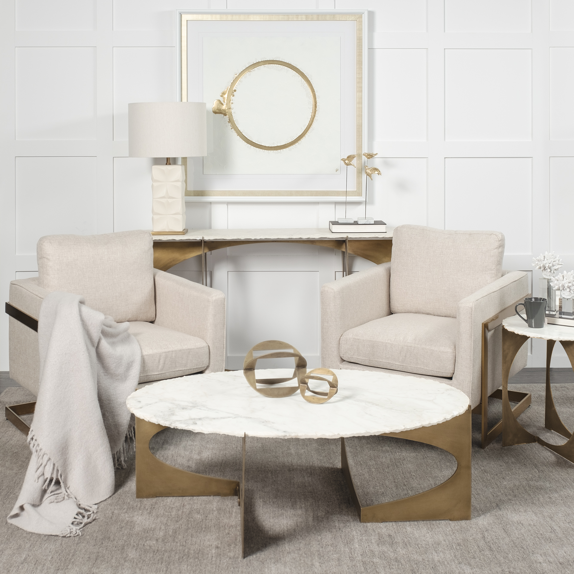 reinhold iv 59l x 16w white marble top gold metal base console table