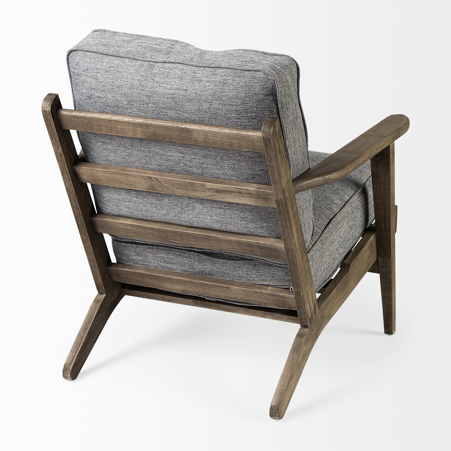olympus v castlerock grey fabric wrapped brown wooden frame accent chair