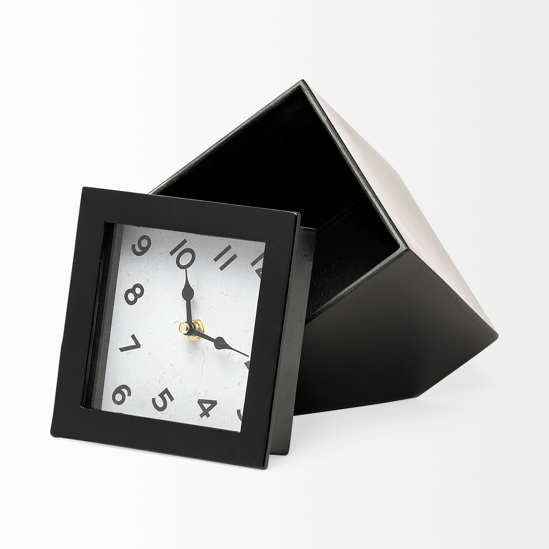 ralph ii black metal cube table clock