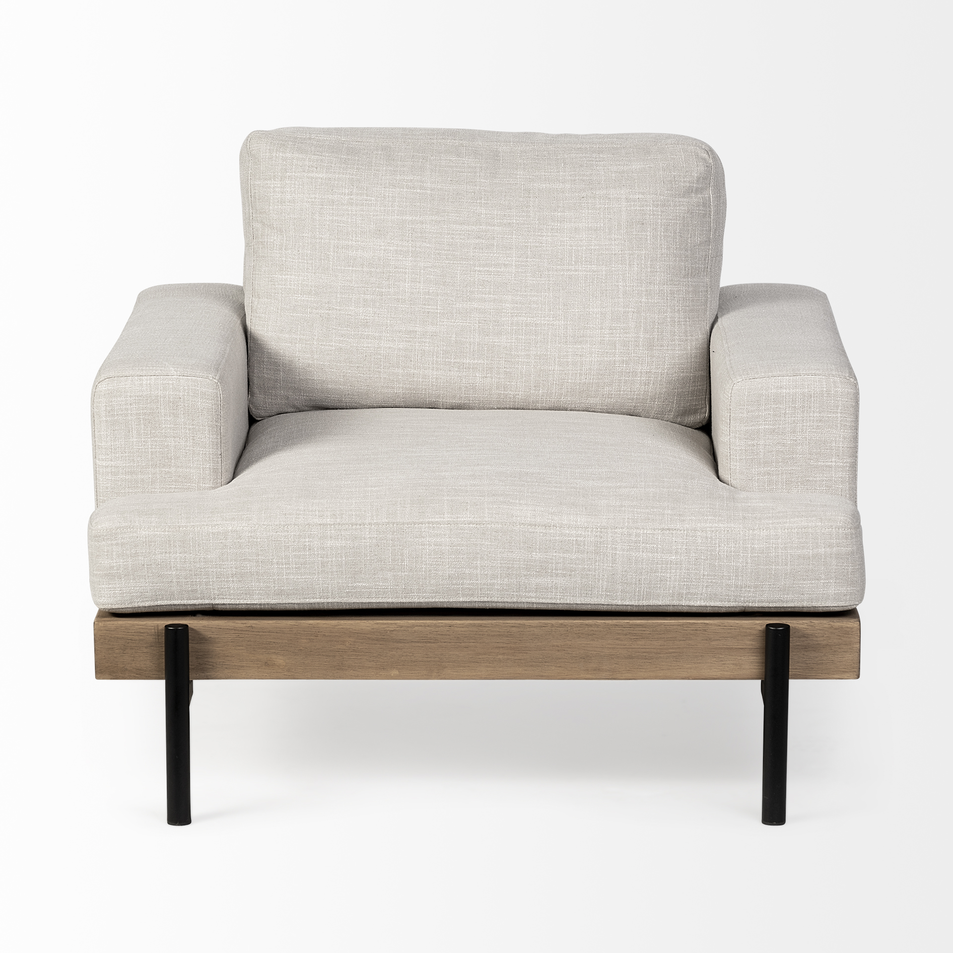 colburne i beige fabric w/ wood and iron frame accent chair