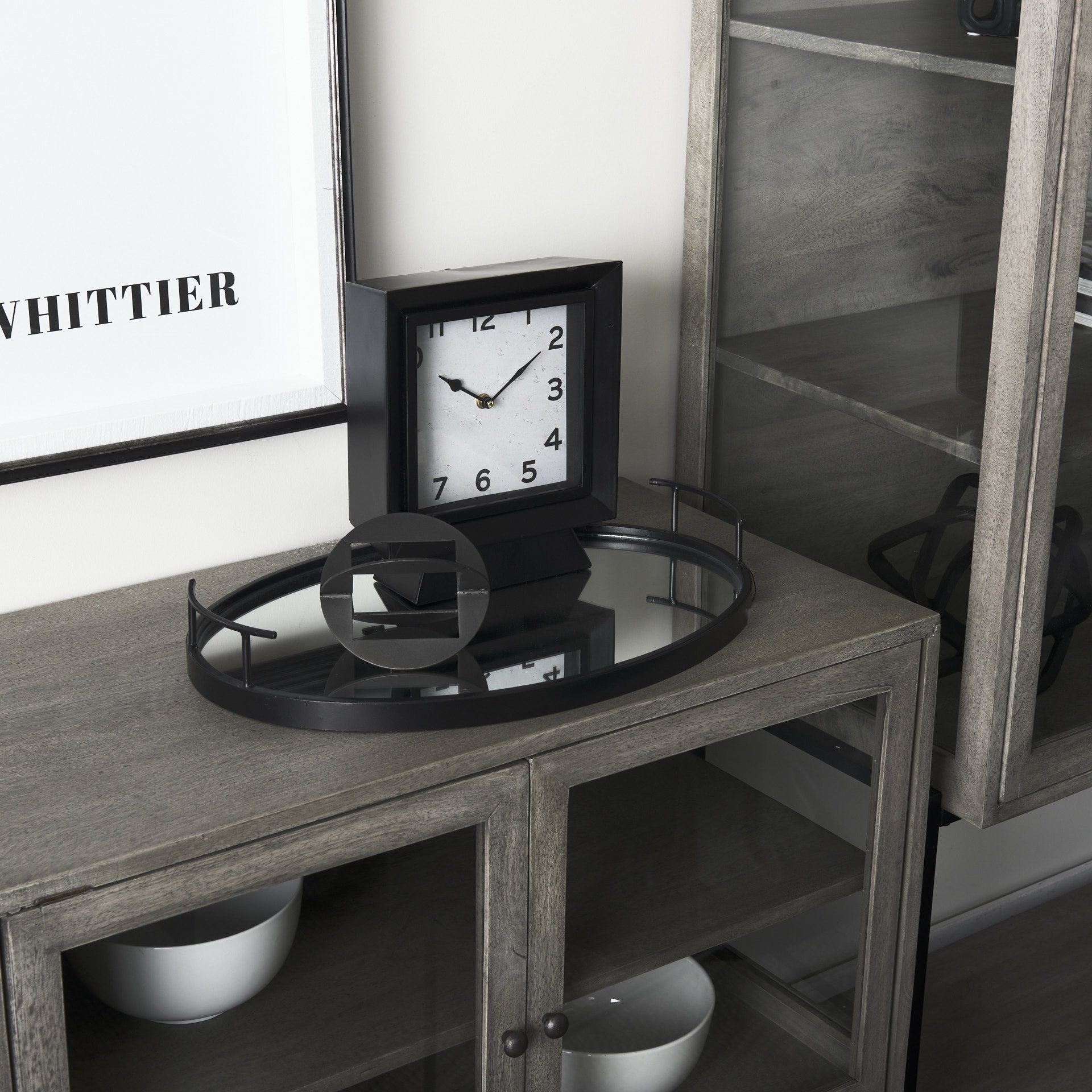 ralph i black metal square table clock