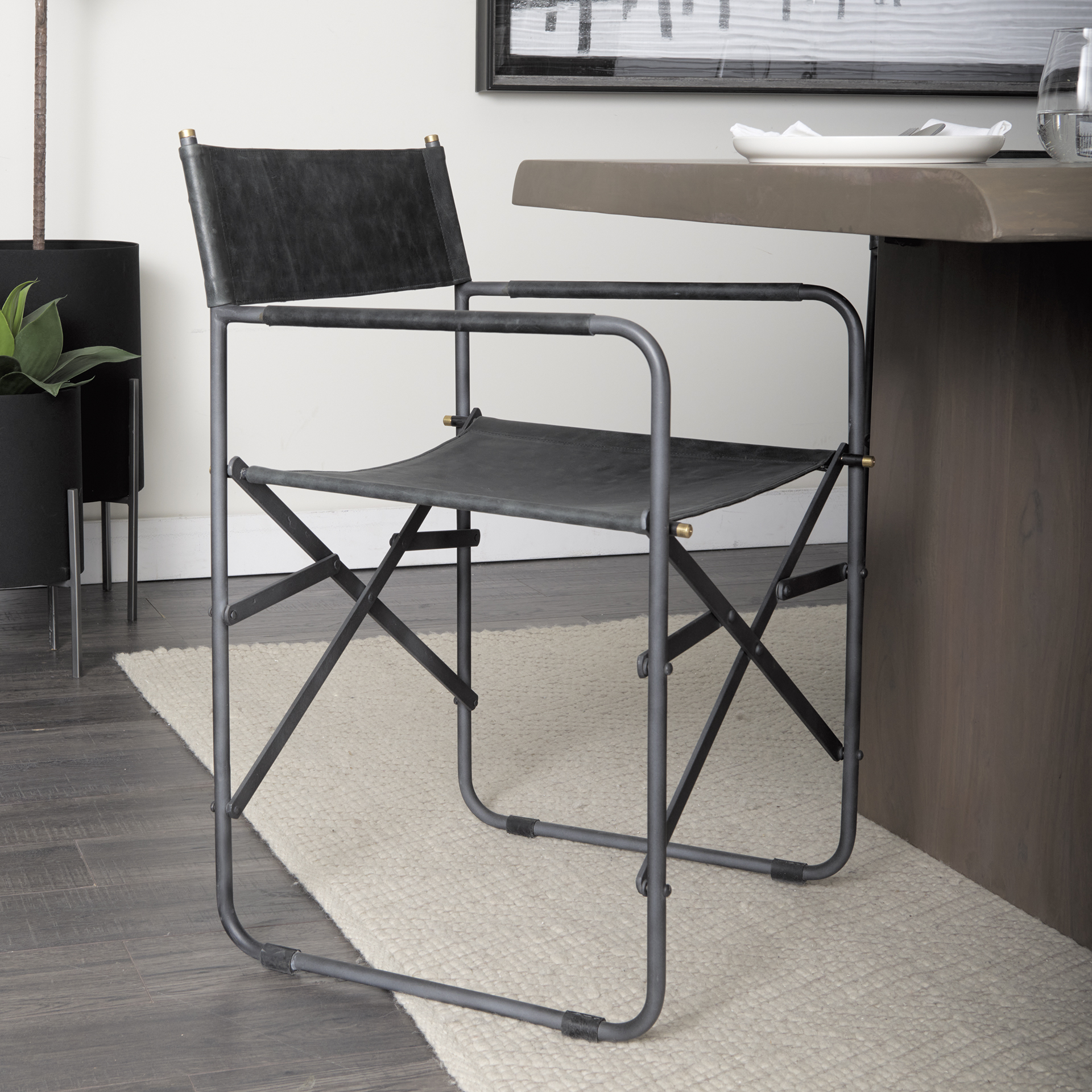 direttore black iron frame black leather dining chair
