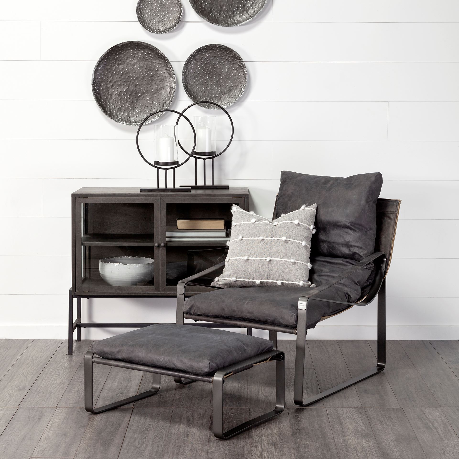 arelius 36l x 18w black-brown wood, black metal base w/ 2 glass doors accent cabinet