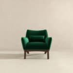 Green Velvet Mid Century Modern Armchair with Wood Legs