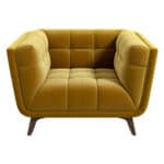 Gold Velvet Mid Century Modern Lounge Chair With Walnut Legs