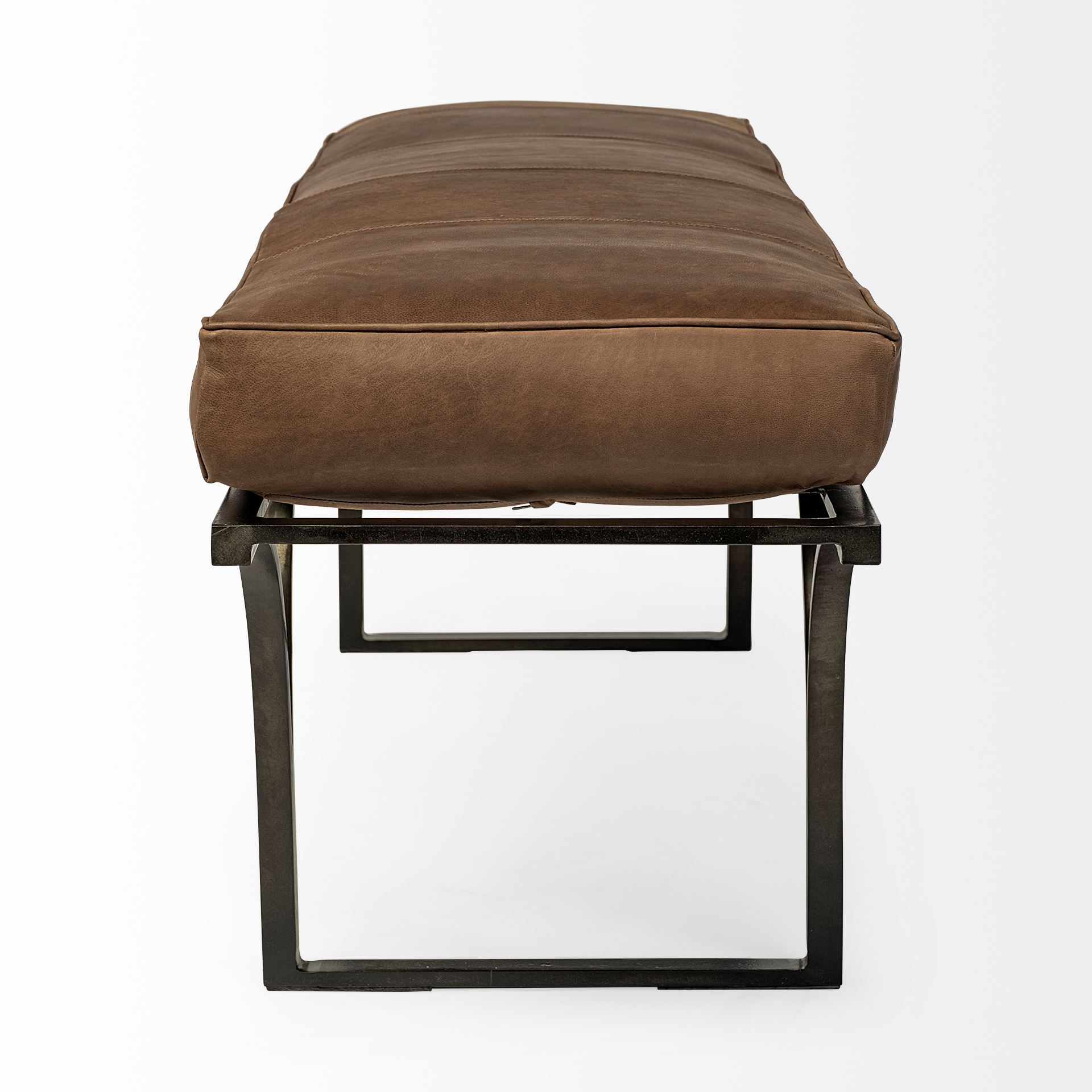 jessie 55l x 16w brown leather seat w/black metal base accent bench