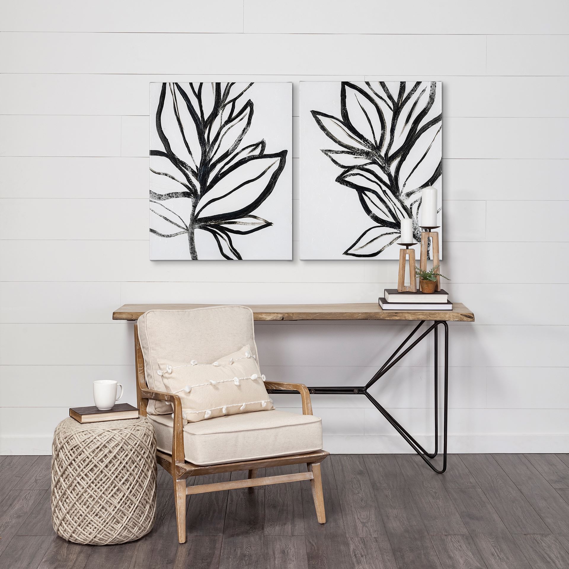 harman ii off-white fabric seat w/ wood frame accent chair