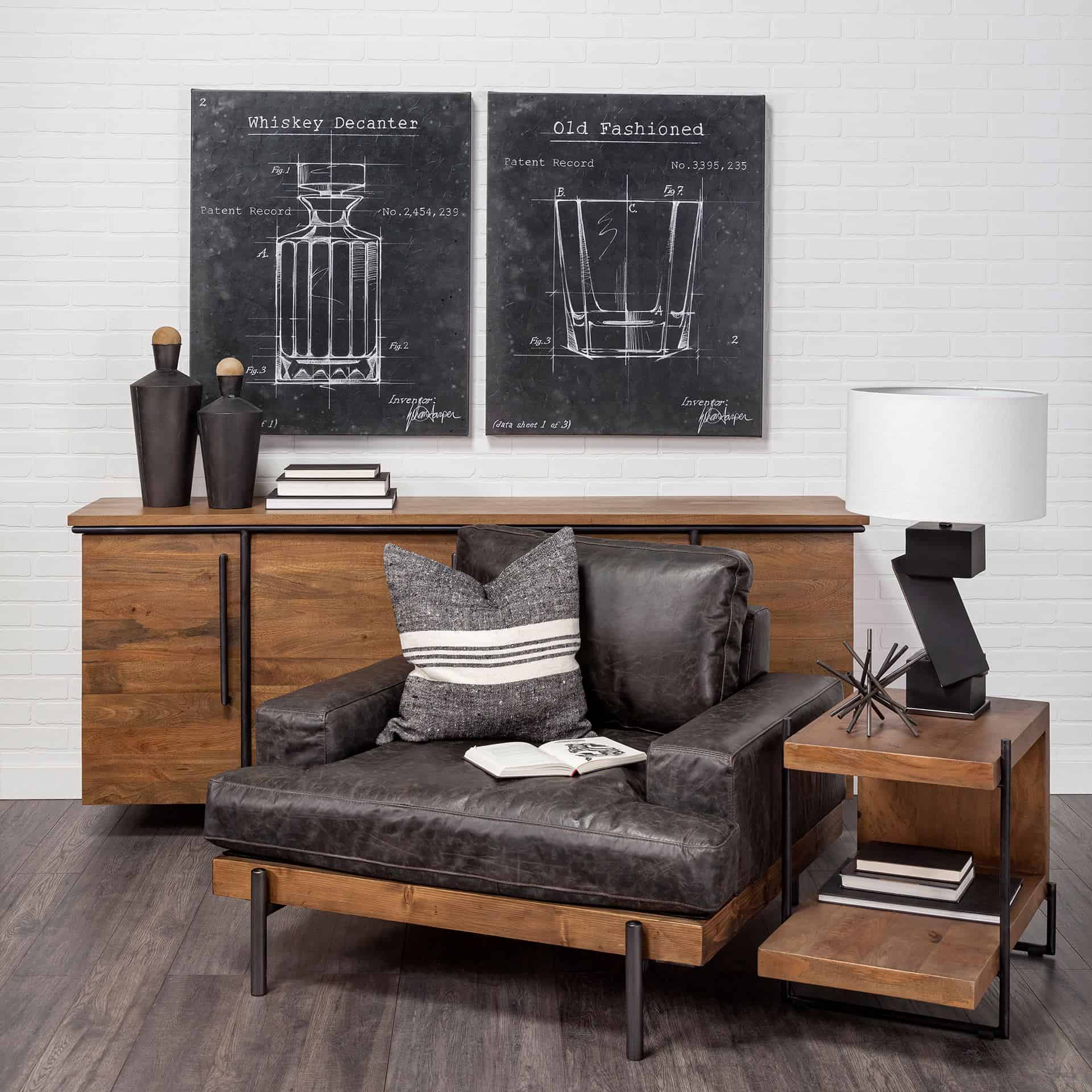 colburne i brown leather body wood/iron frame club chair