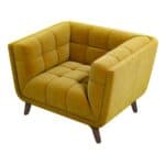 Gold Velvet Mid Century Modern Lounge Chair With Walnut Legs