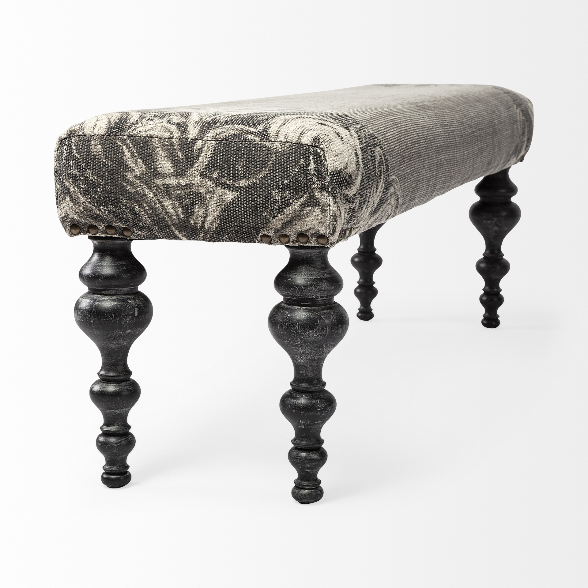 alhambra 55l x 14w upholstered gray seat w/black wood legs accent bench