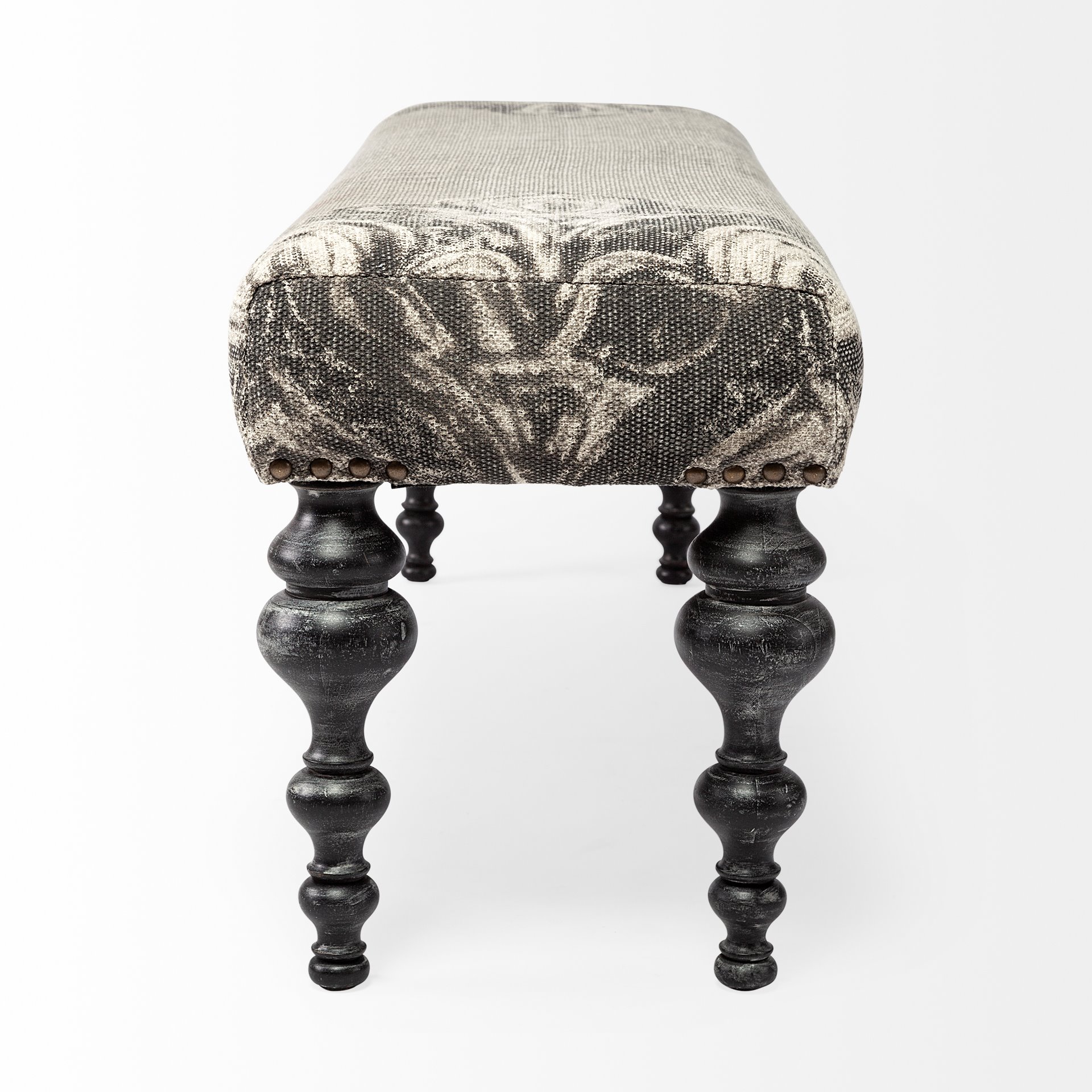 alhambra 55l x 14w upholstered gray seat w/black wood legs accent bench