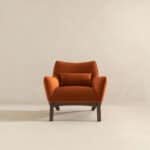 Orange Velvet Mid-Century Modern Armchair with Solid Wood Frame