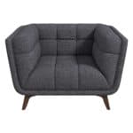 Grey Linen Mid-Century Modern Lounge Chair with Walnut Legs