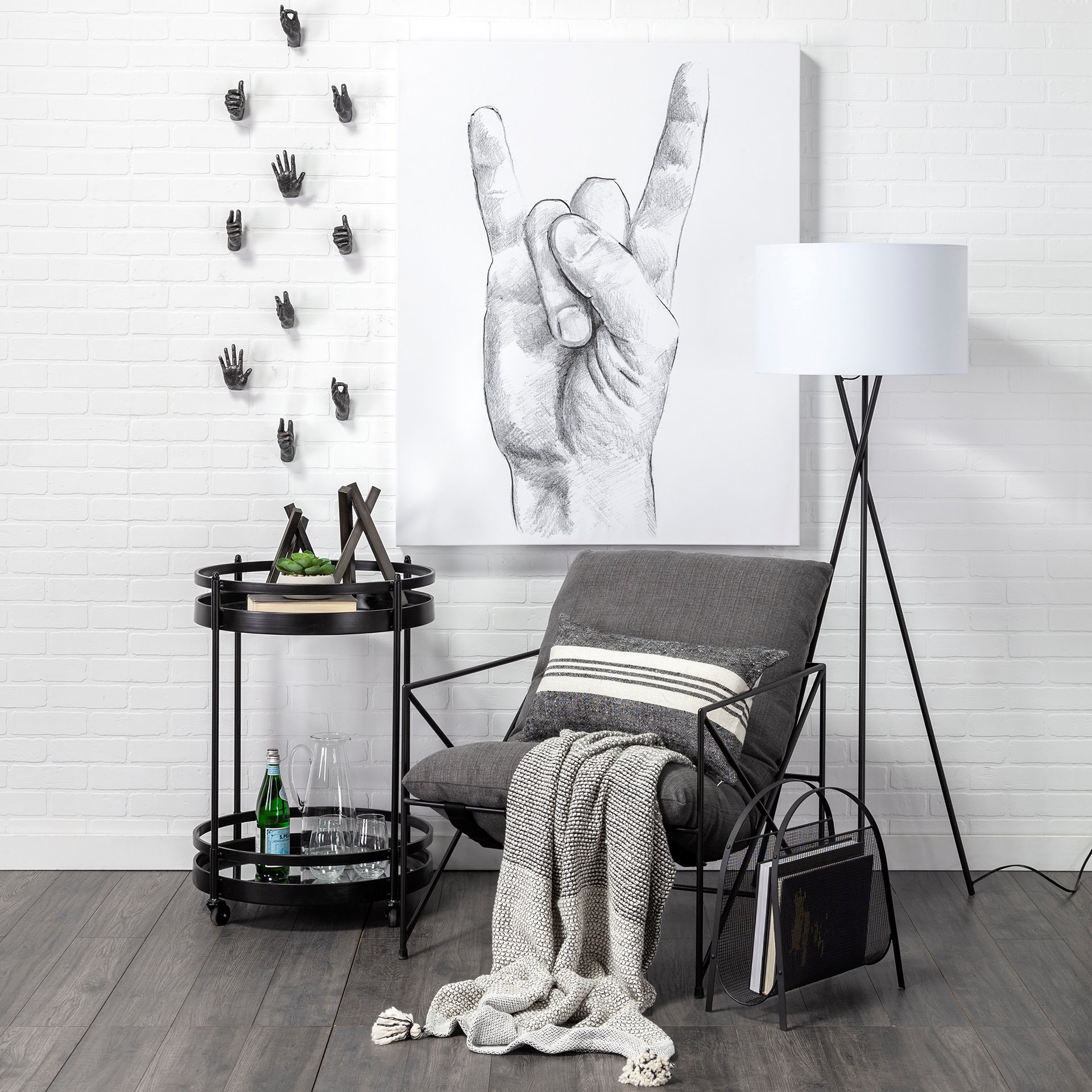 ambrose 20.0l x 20.0w x 61.8h black metal w/white fabric shade floor lamp