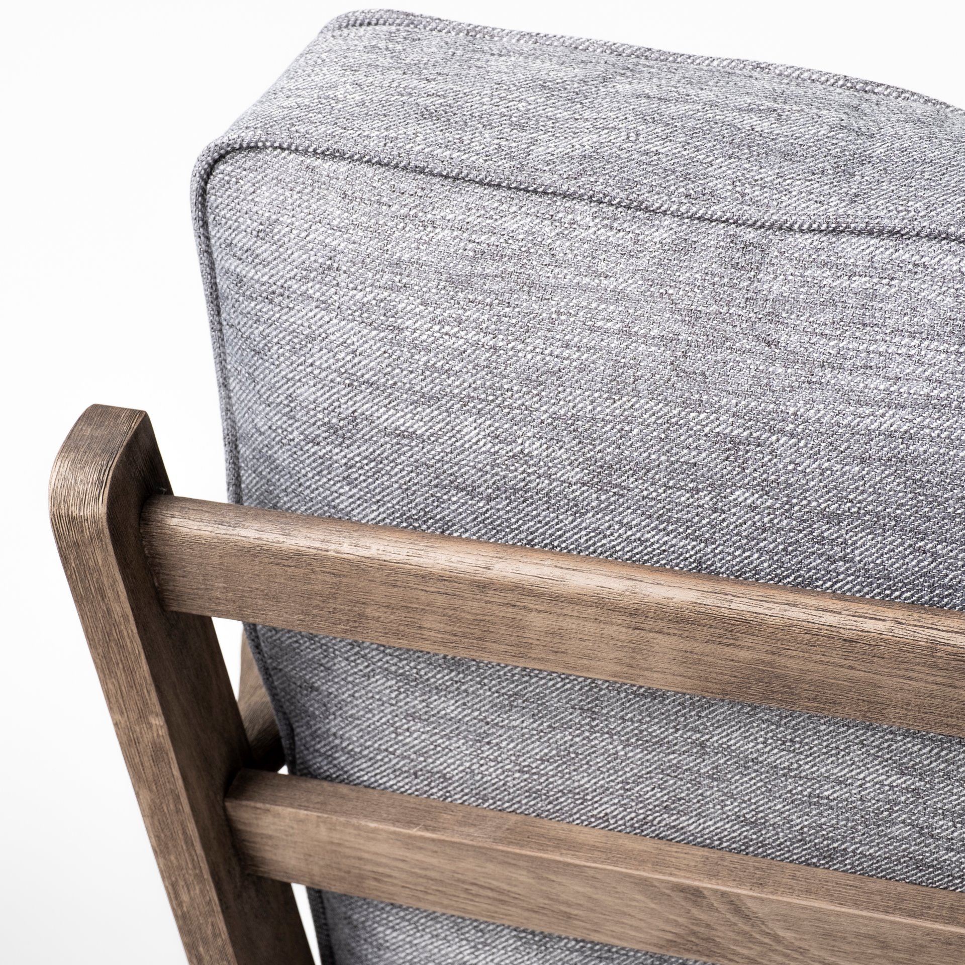 olympus v castlerock grey fabric wrapped brown wooden frame accent chair
