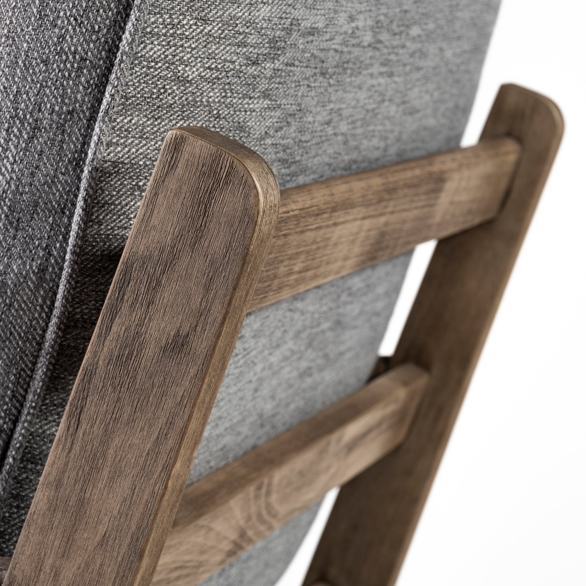 olympus v castlerock grey fabric wrapped brown wooden frame accent chair