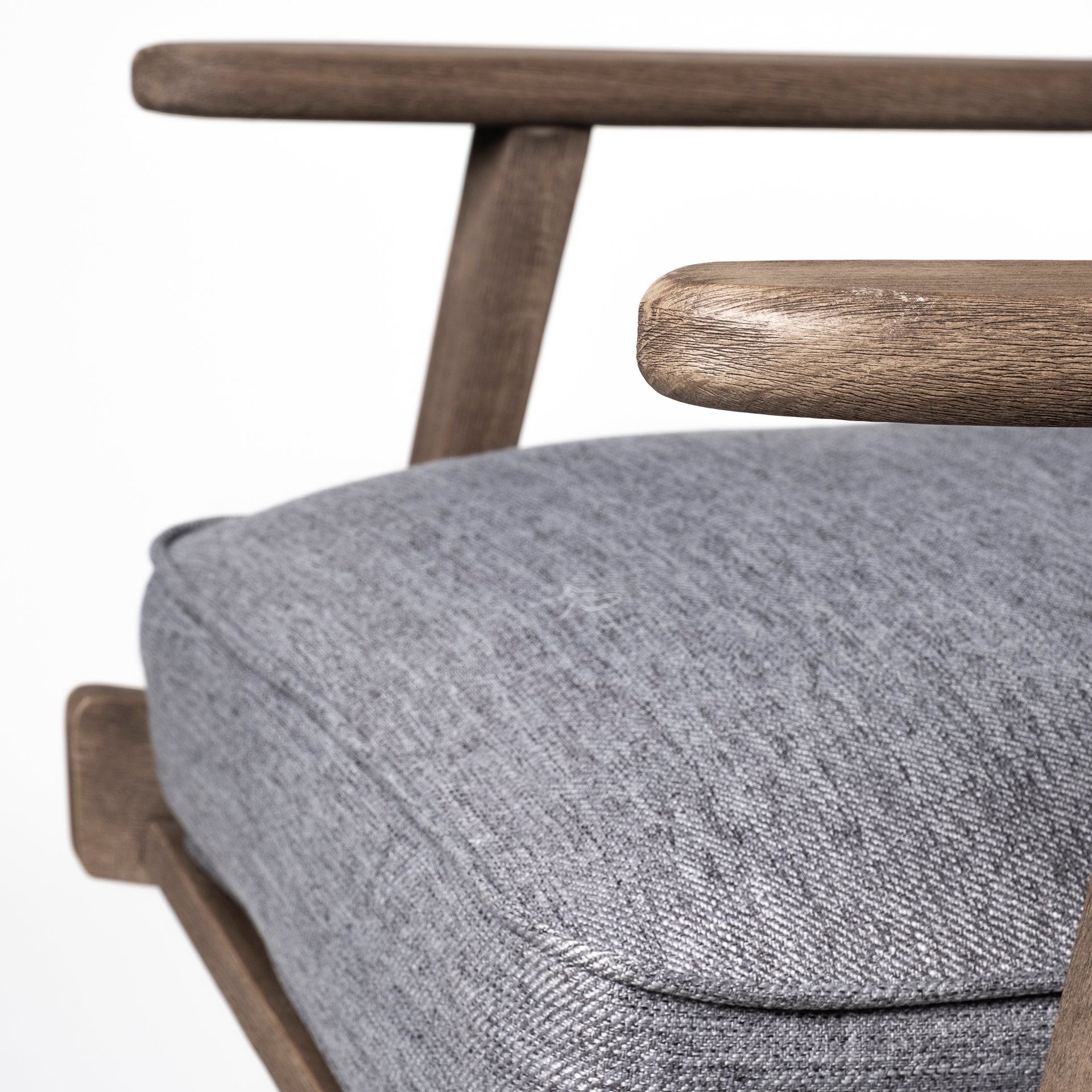 olympus v castlerock grey fabric wrapped brown wooden frame accent chair