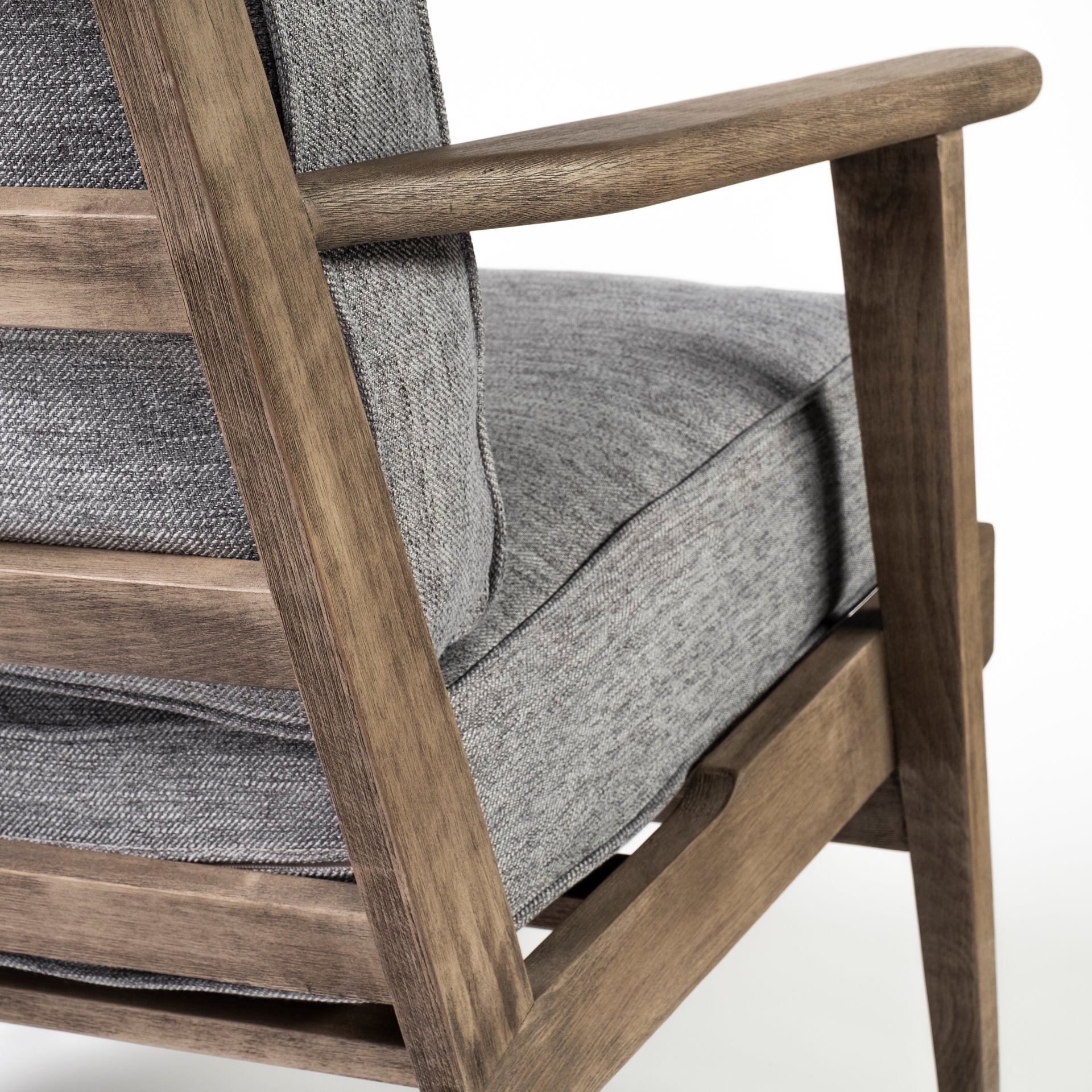 olympus v castlerock grey fabric wrapped brown wooden frame accent chair