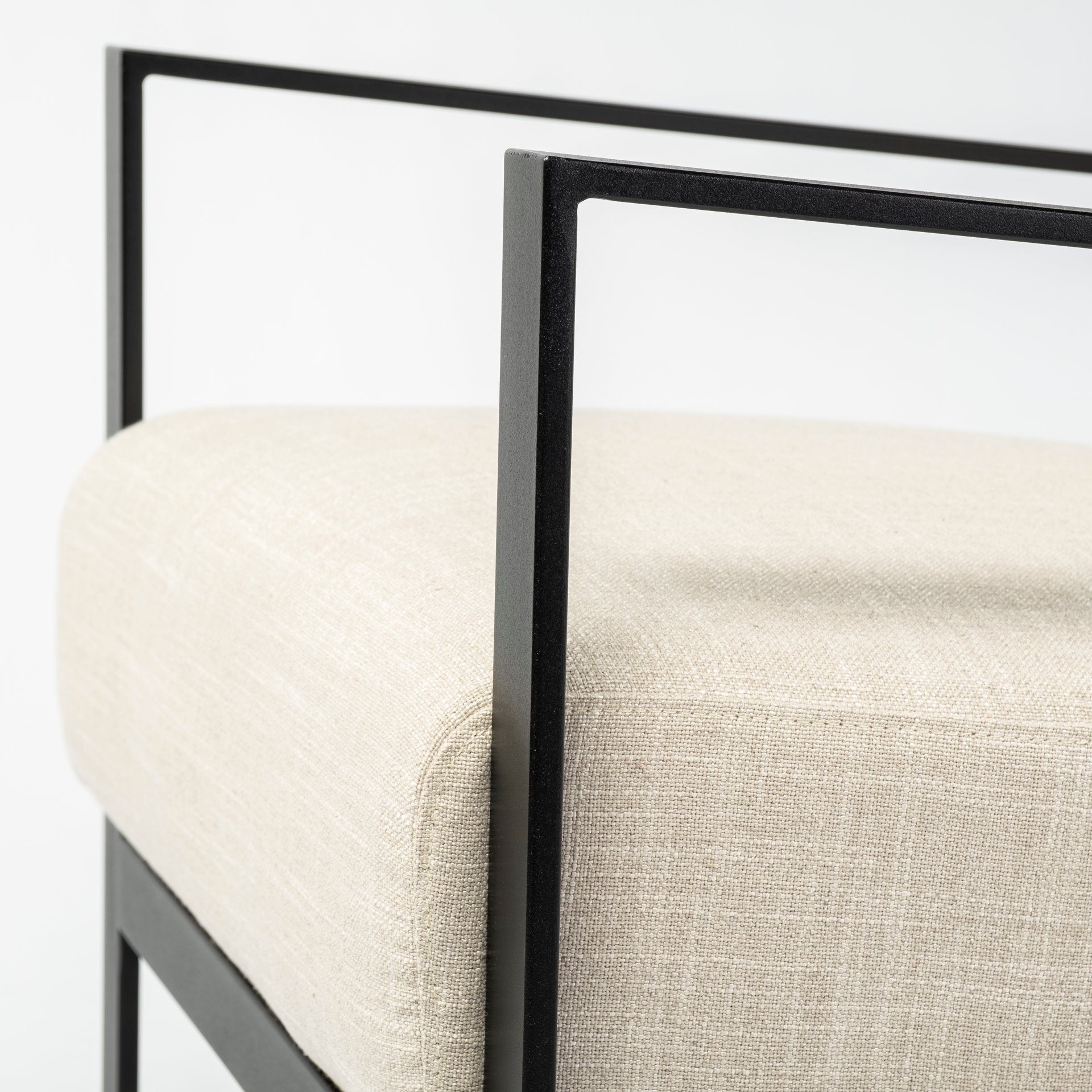stamford light beige upholstered seat w/ wood back, metal frame accent chair