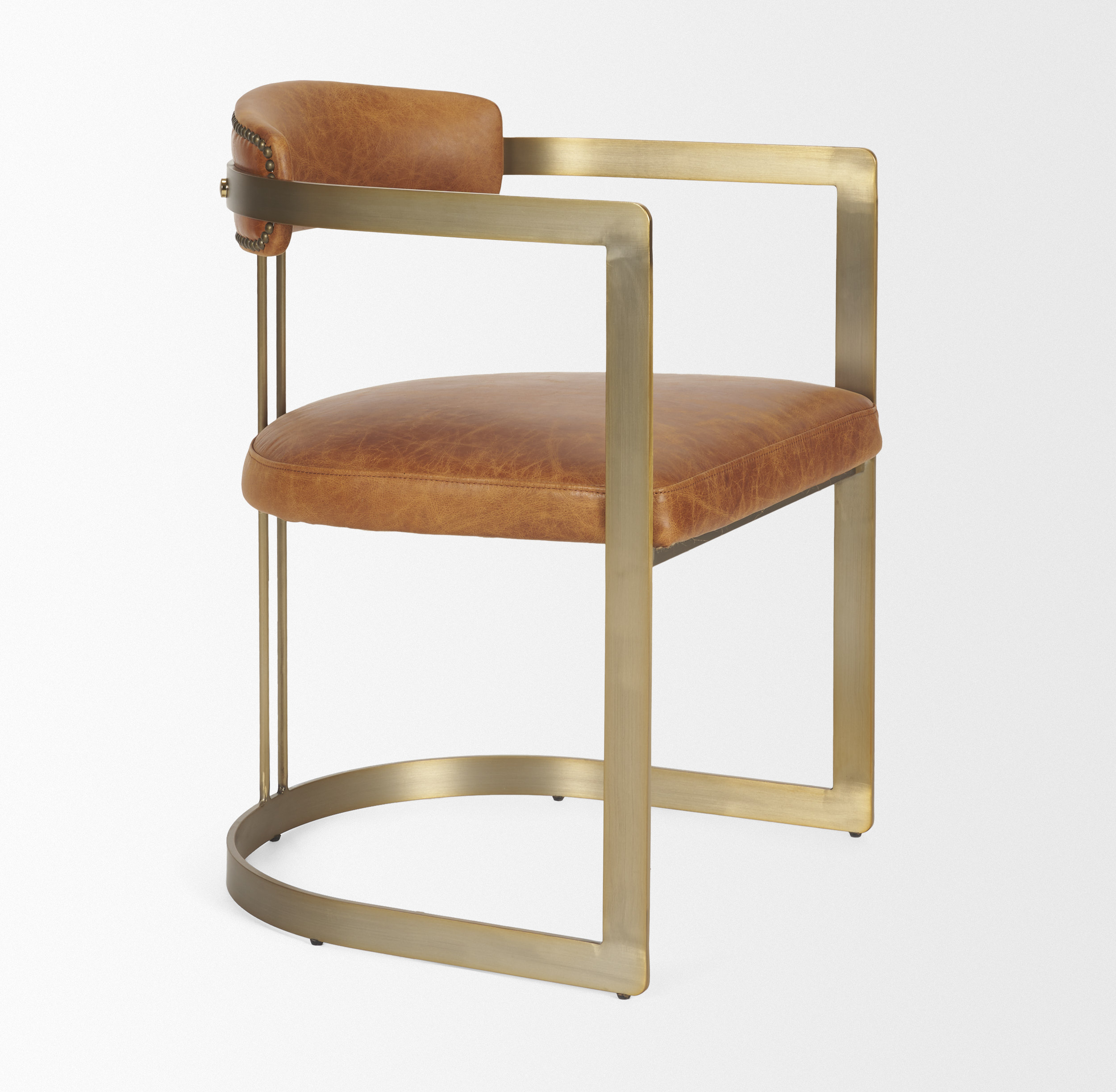 hollyfield i brown leather seat gold iron frame dining chair