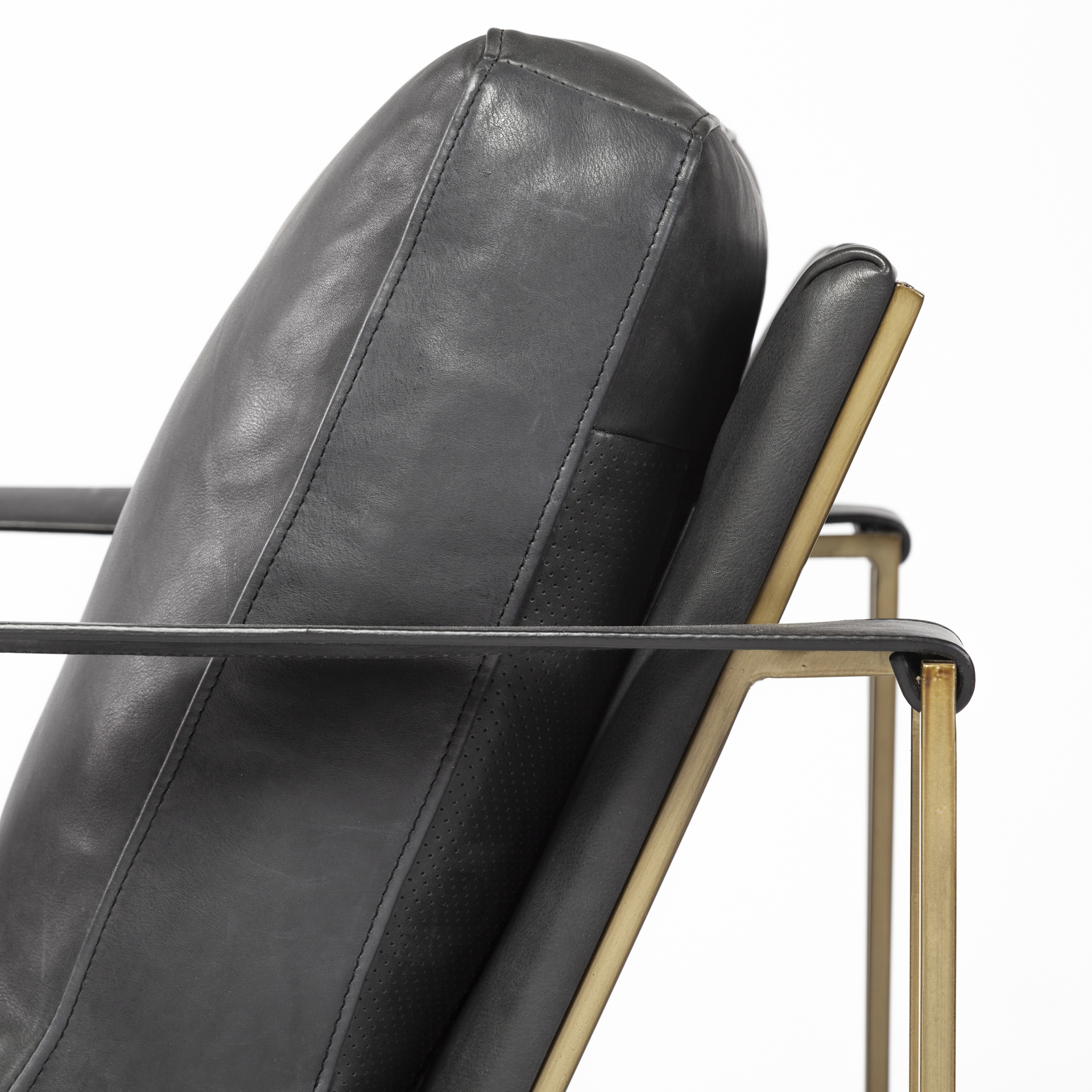 watson black leather wrap gold metal frame accent chair