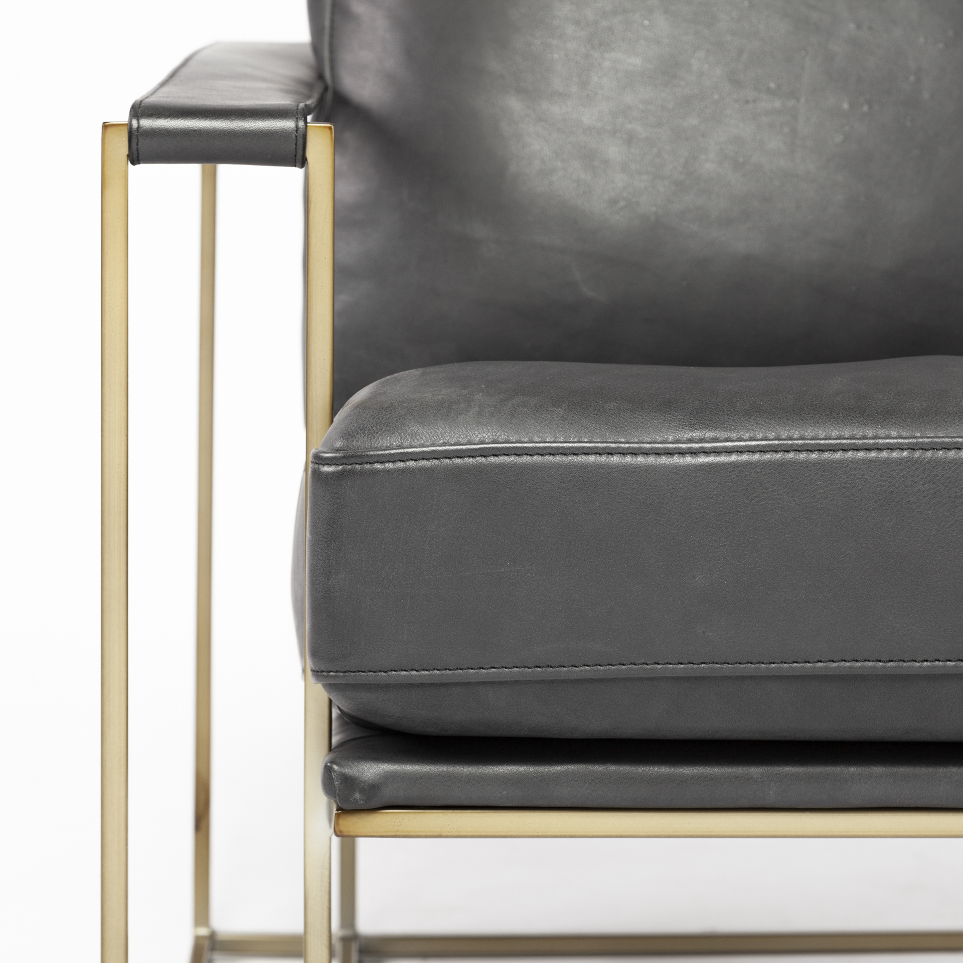 watson black leather wrap gold metal frame accent chair