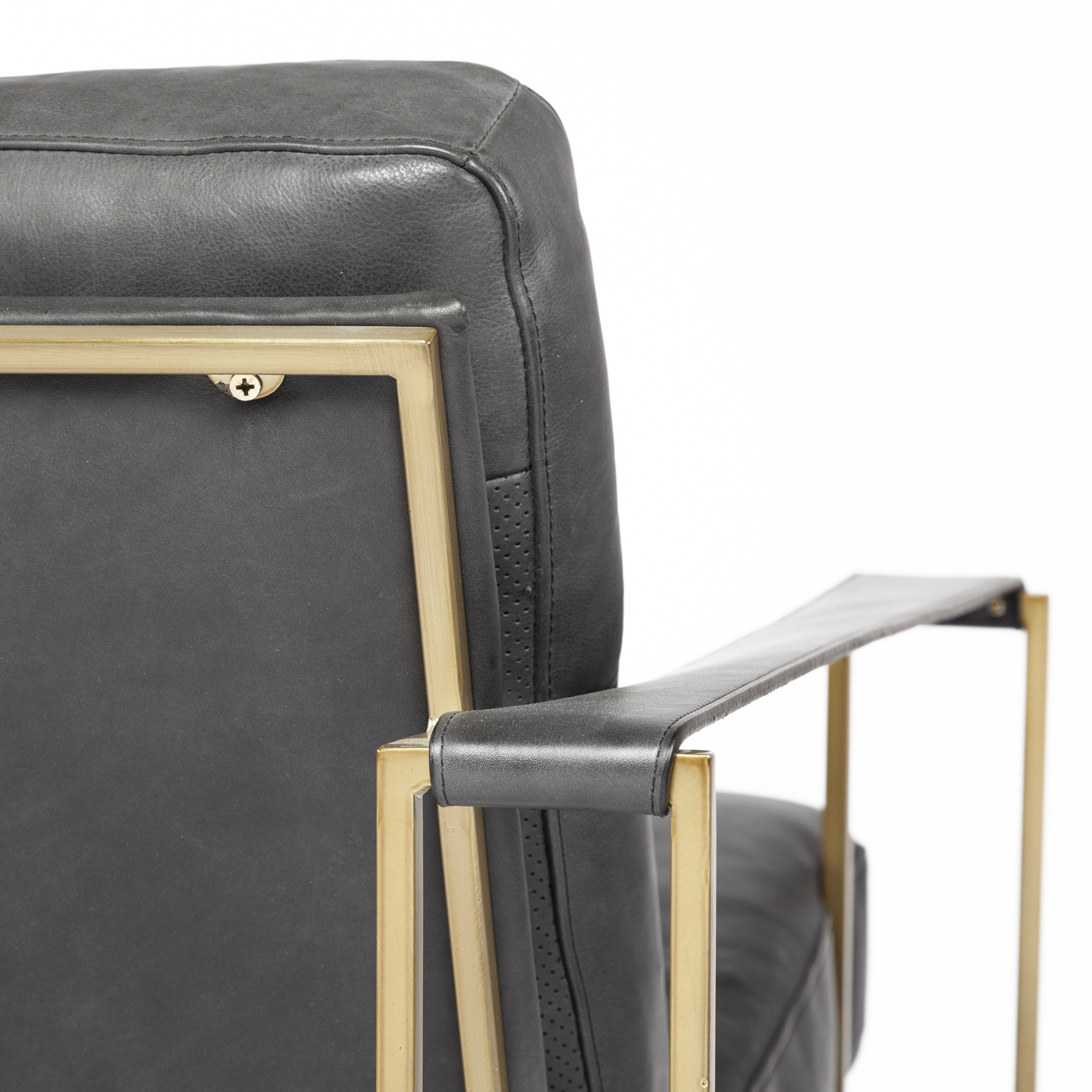 watson black leather wrap gold metal frame accent chair
