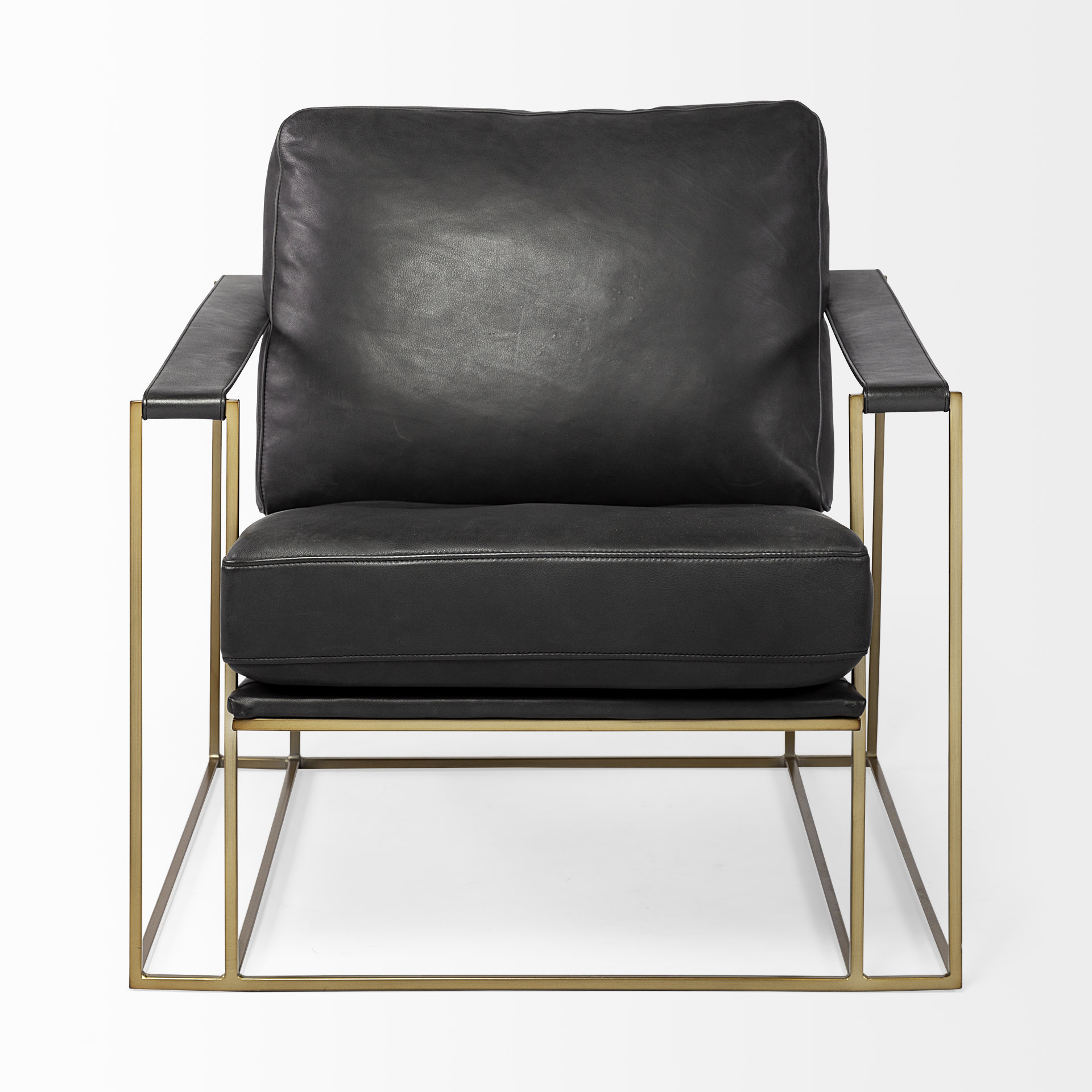 watson black leather wrap gold metal frame accent chair