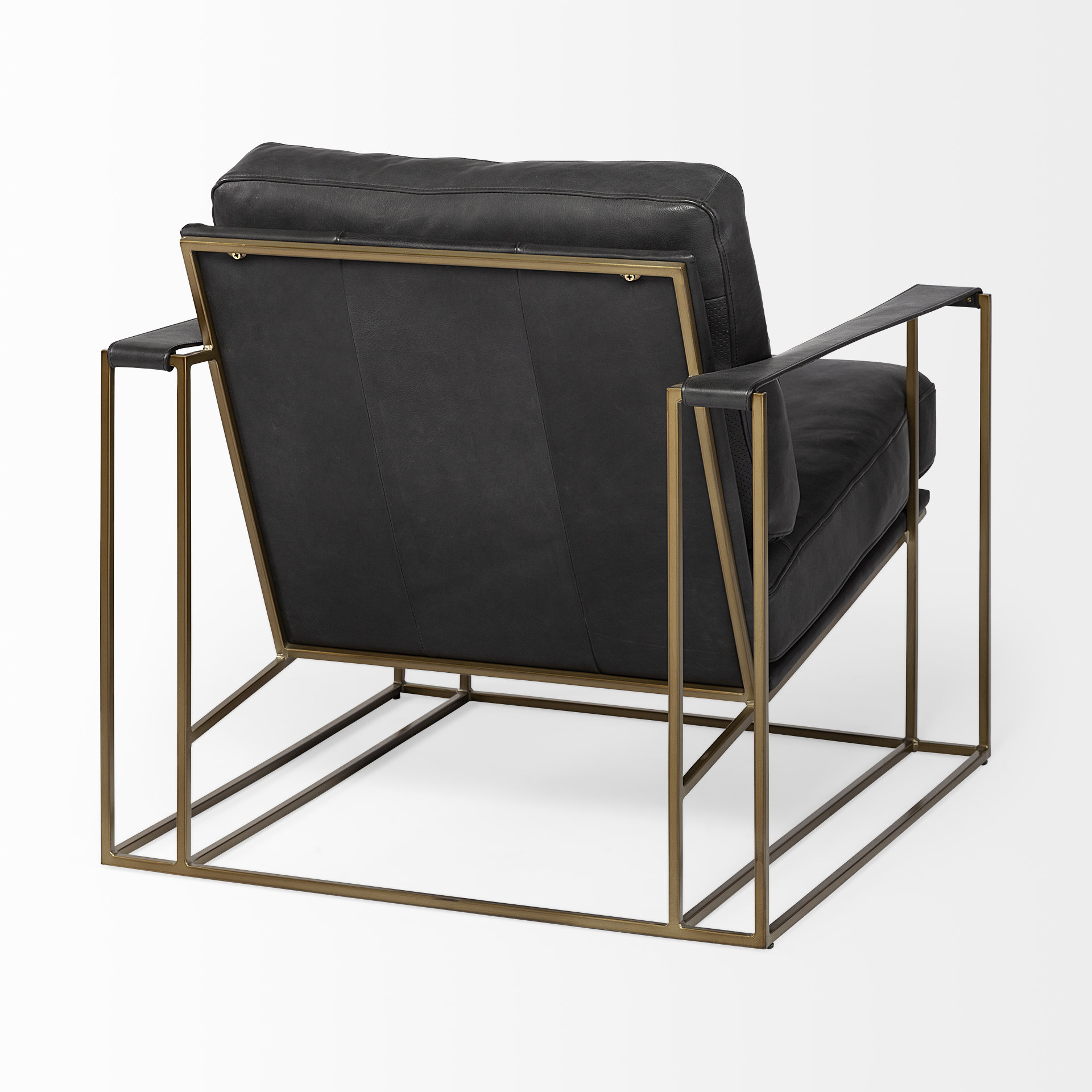 watson black leather wrap gold metal frame accent chair