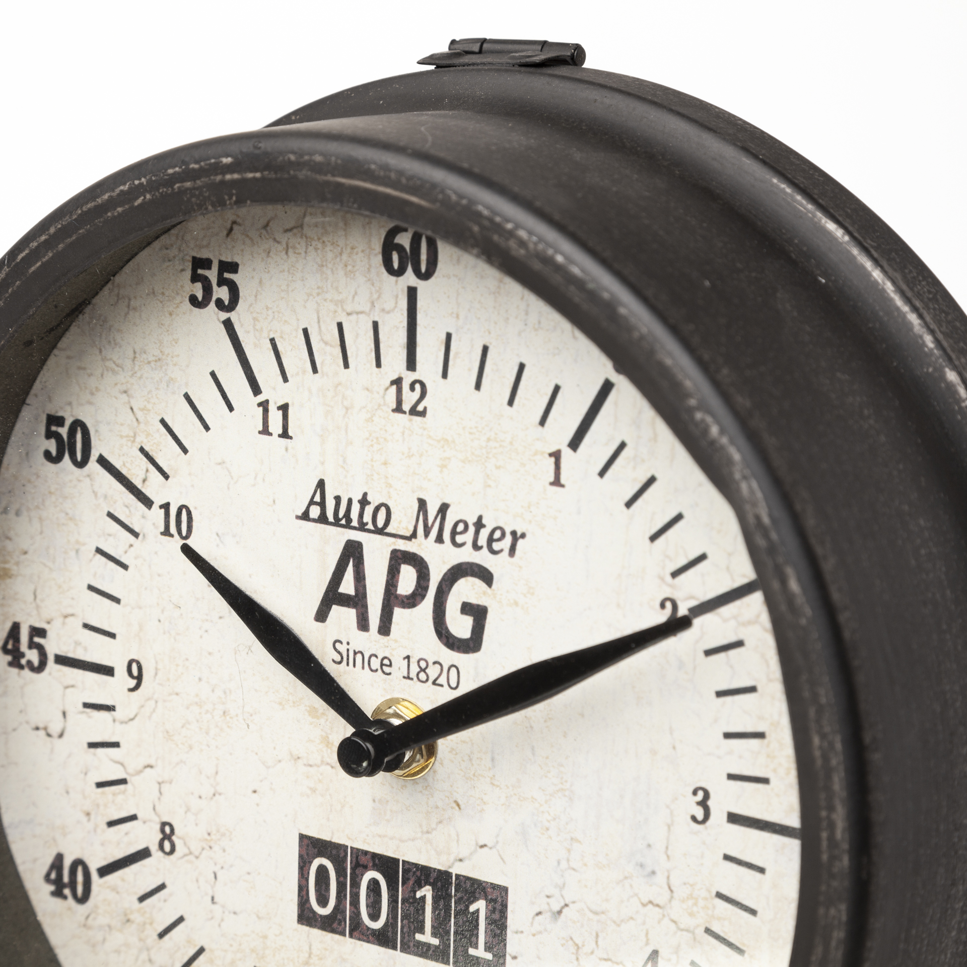 attalack ii black metal round face table clock