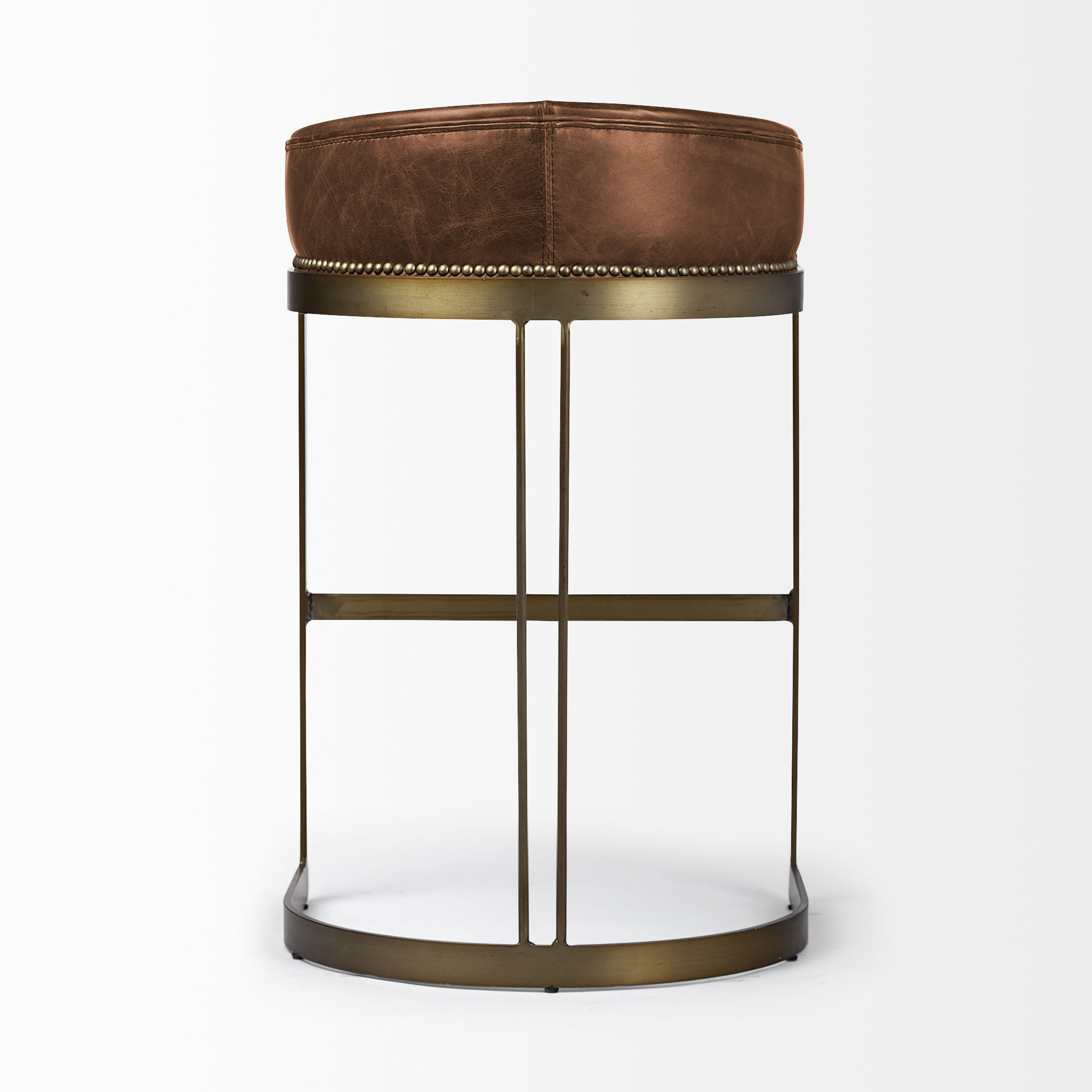 hollyfield ii brown leather seat gold metal base bar stool