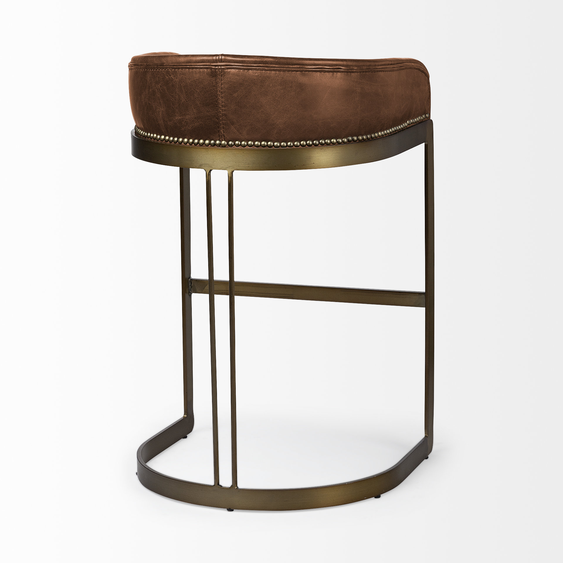 hollyfield ii brown leather seat gold metal base bar stool