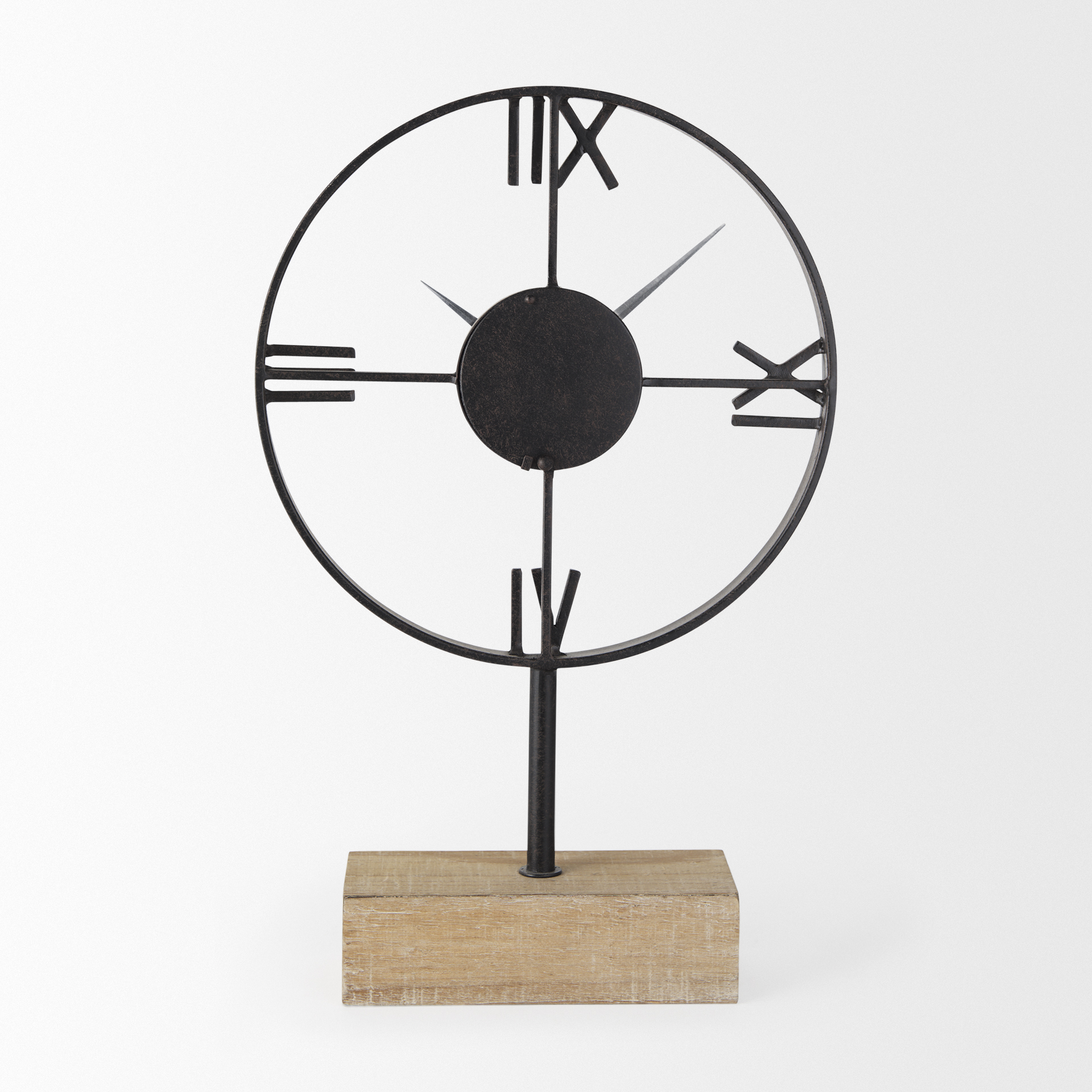 oris black metal/wood open frame table clock