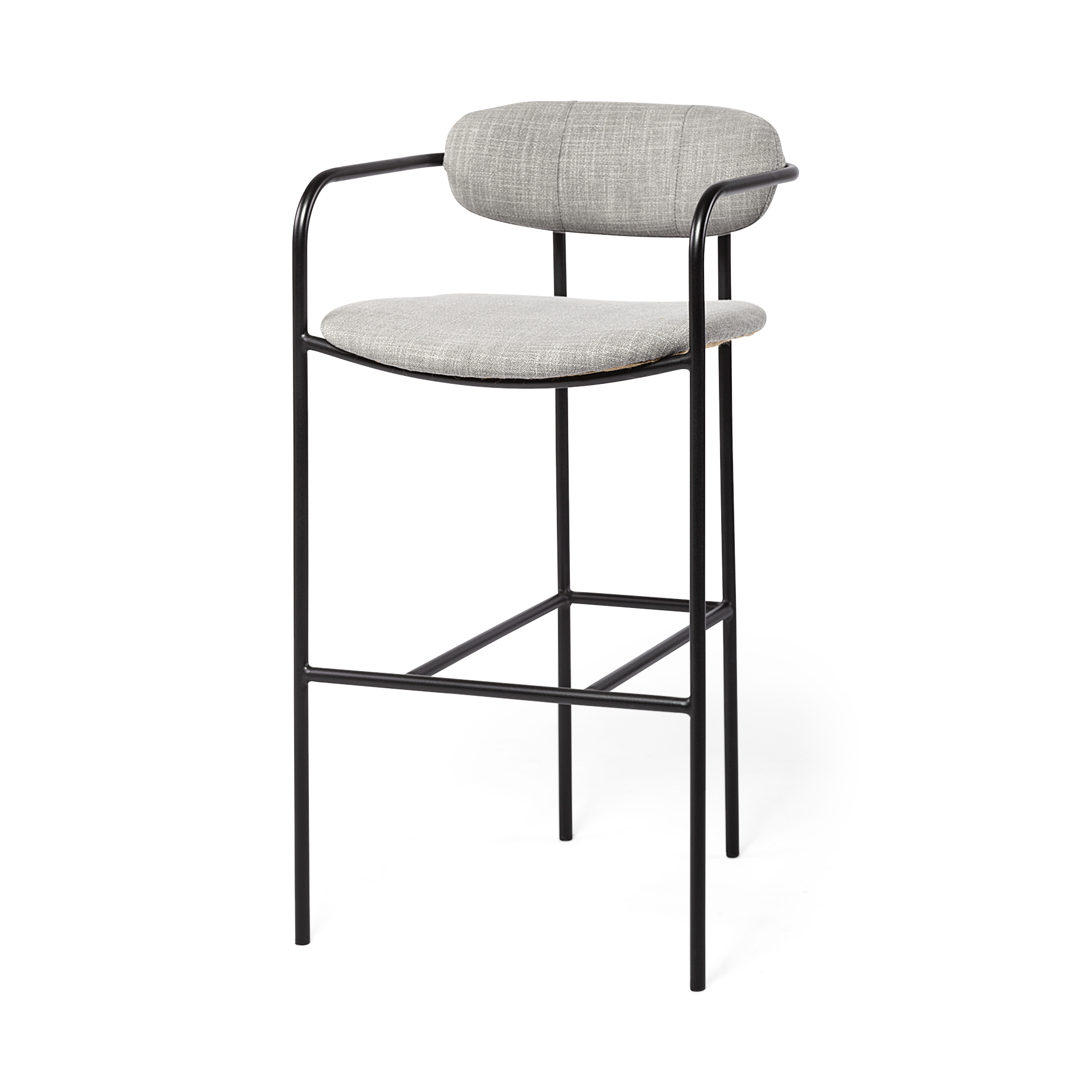 parker gray fabric seat black metal bar stool