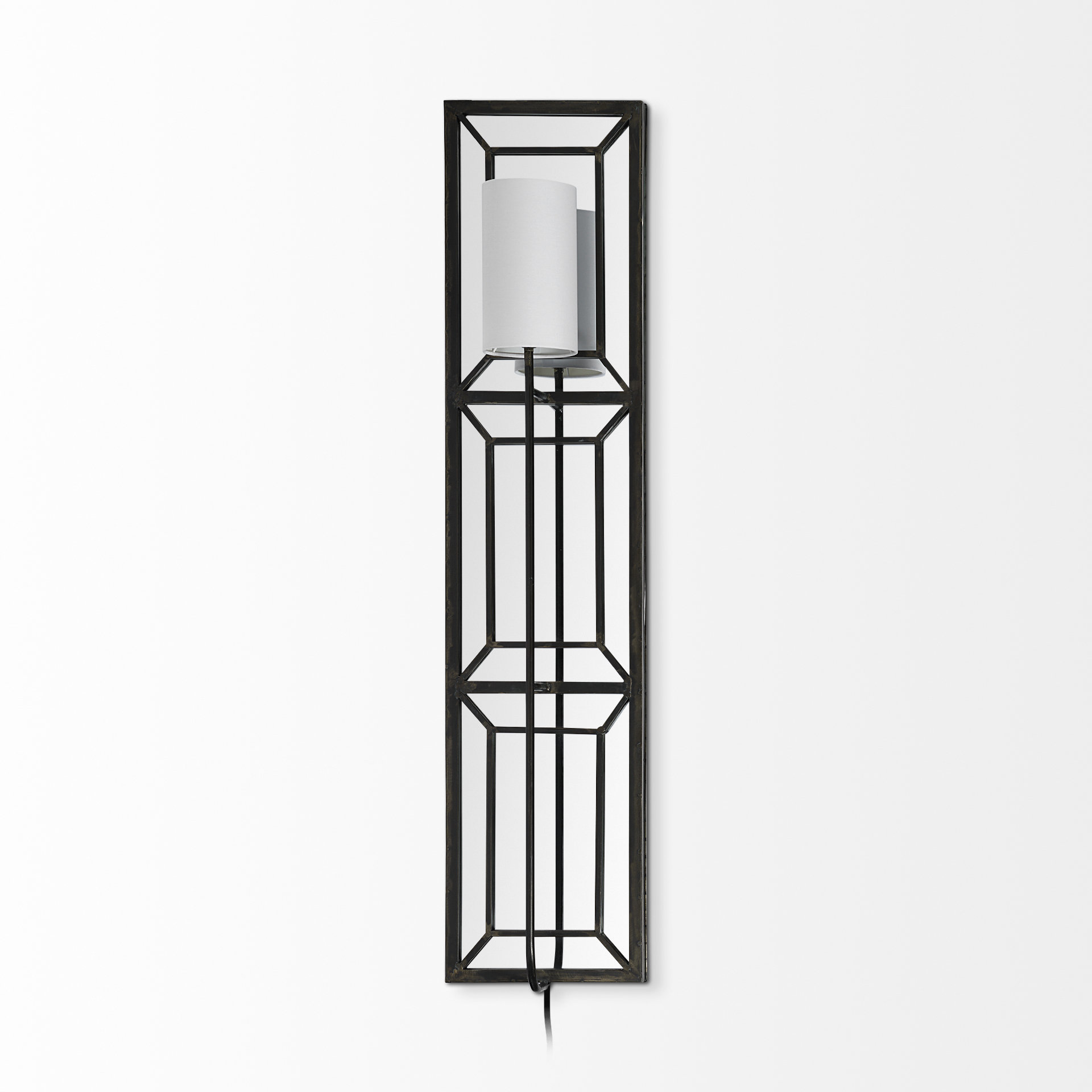 noah 12.2x55 black metal w/white fabric shade rectangular wall sconce