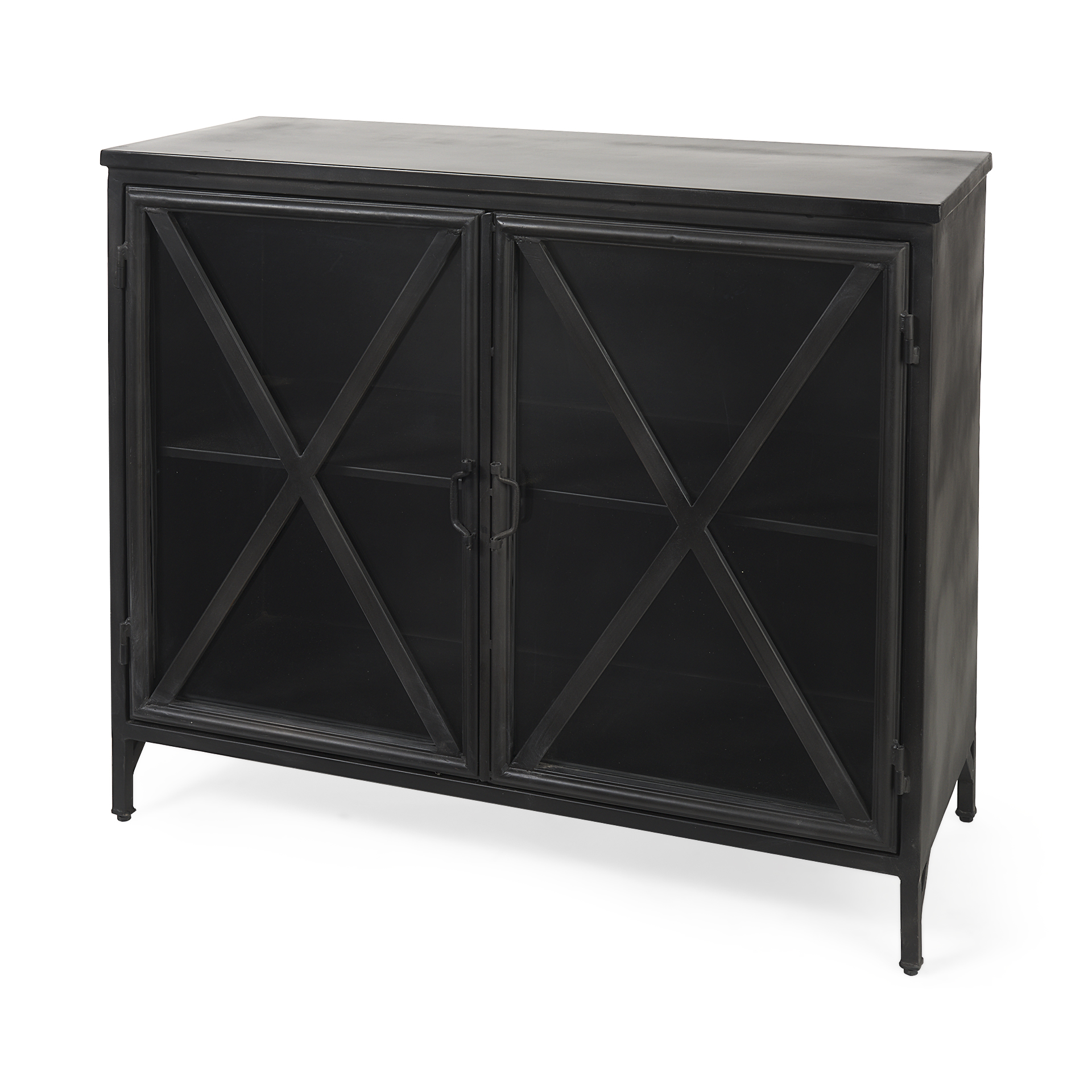 poppy iii 40l x 16w black metal with glass door accent cabinet