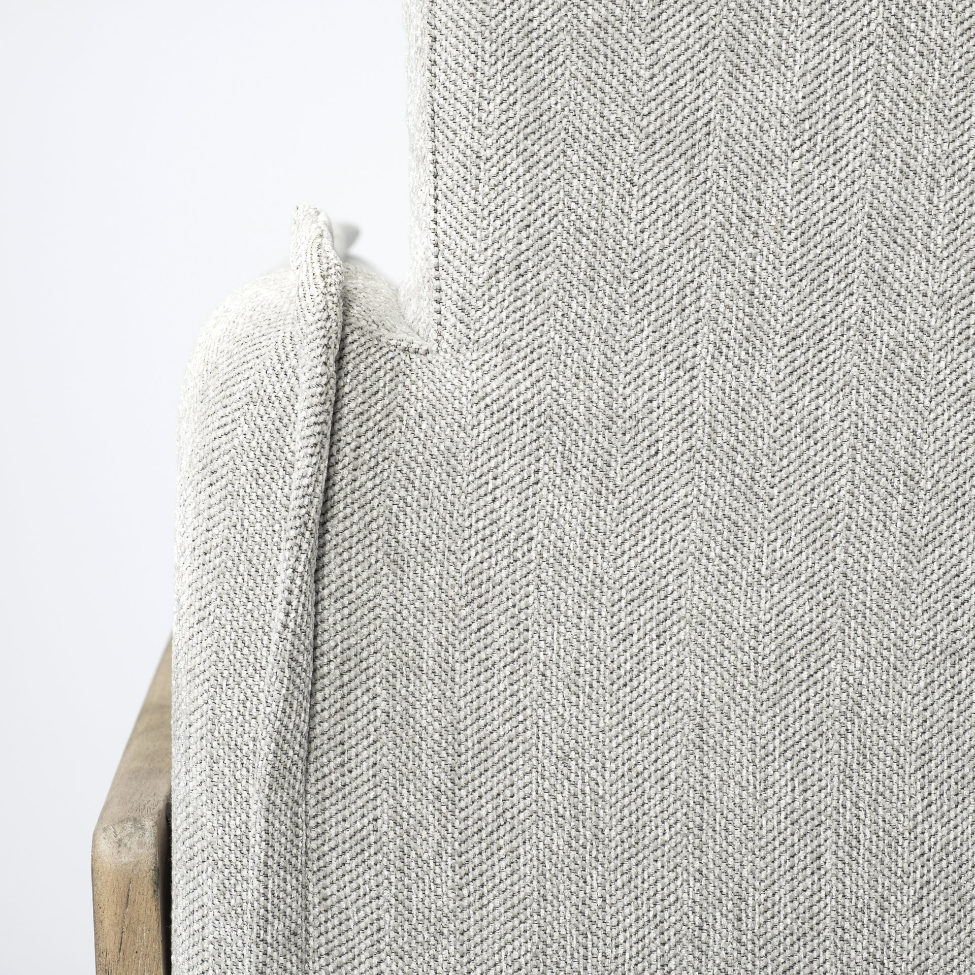 roy ii frost gray upholstered and brown wood frame arm chair