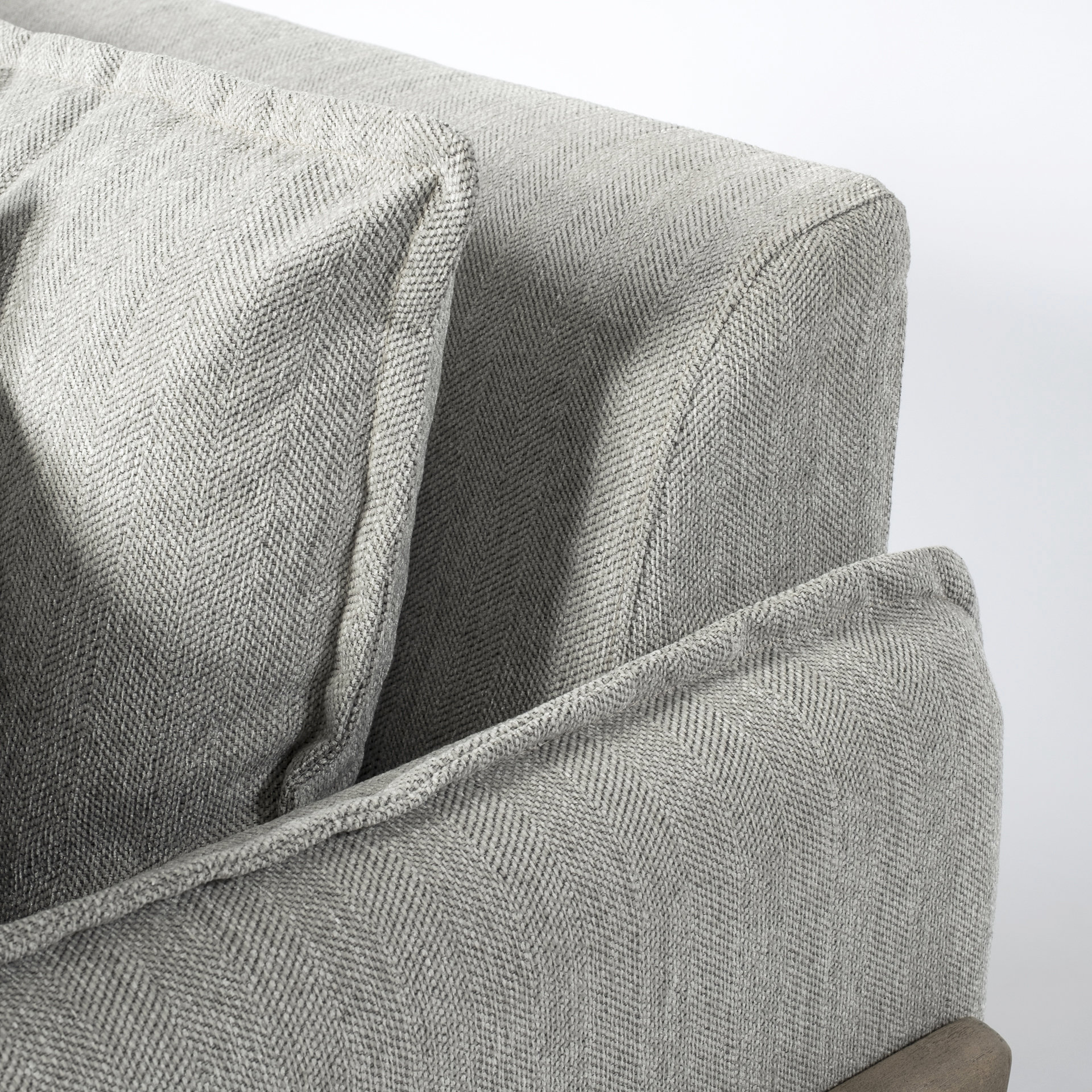 roy ii frost gray upholstered and brown wood frame arm chair